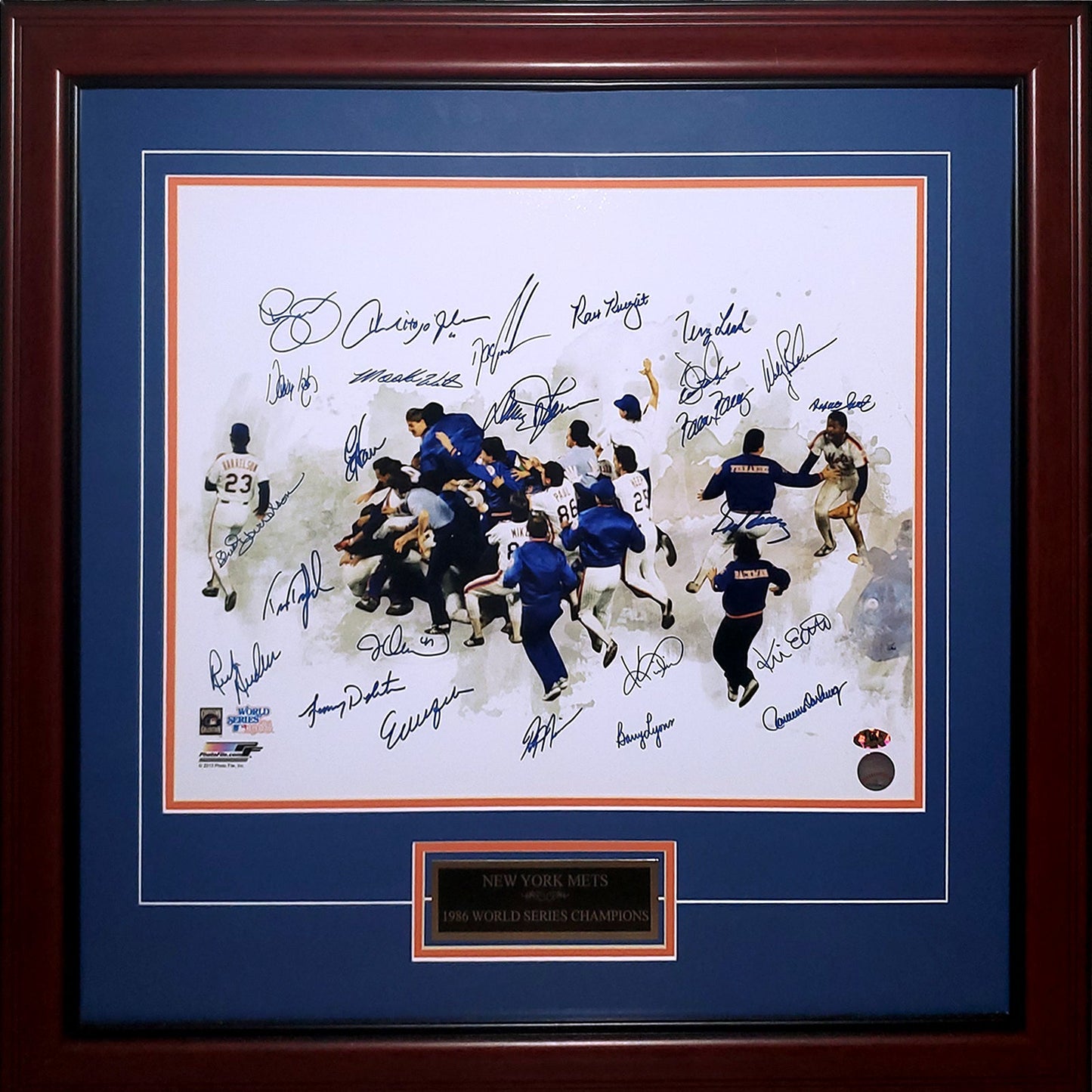 1986 New York Mets Team Autographed World Series Champs Deluxe Framed 16x20 Photo - 25 Signatures