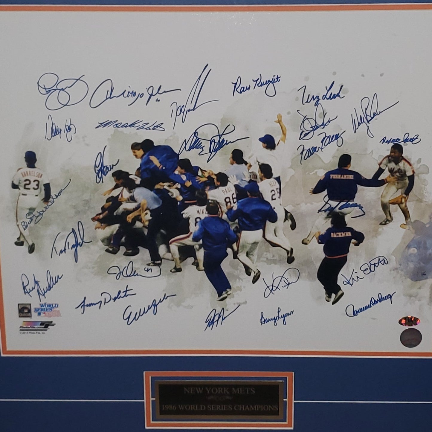 1986 New York Mets Team Autographed World Series Champs Deluxe Framed 16x20 Photo - 25 Signatures