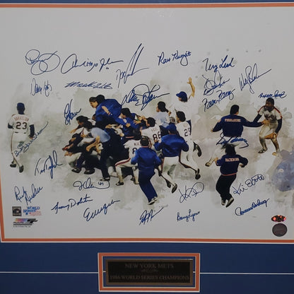 1986 New York Mets Team Autographed World Series Champs Deluxe Framed 16x20 Photo - 25 Signatures
