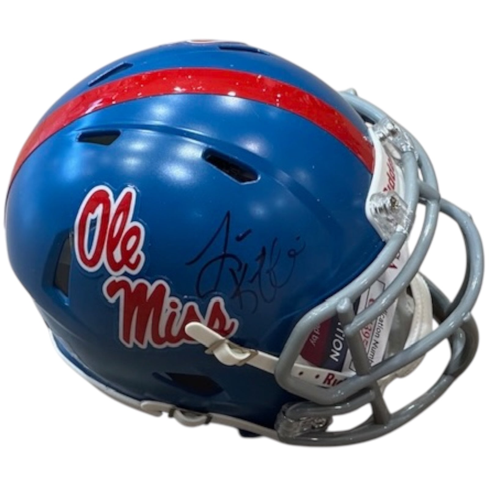 Autographed Ole Miss Rebels Lane Kiffin Mini Helmet
