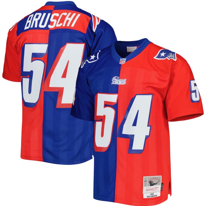 New England Patriots Tedy Bruschi Royal/Red 1996 Split Legacy Jersey