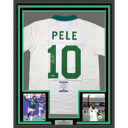 Framed Autographed/Signed Pele 35x39 New York Cosmos White Soccer Futbol Jersey Beckett BAS COA