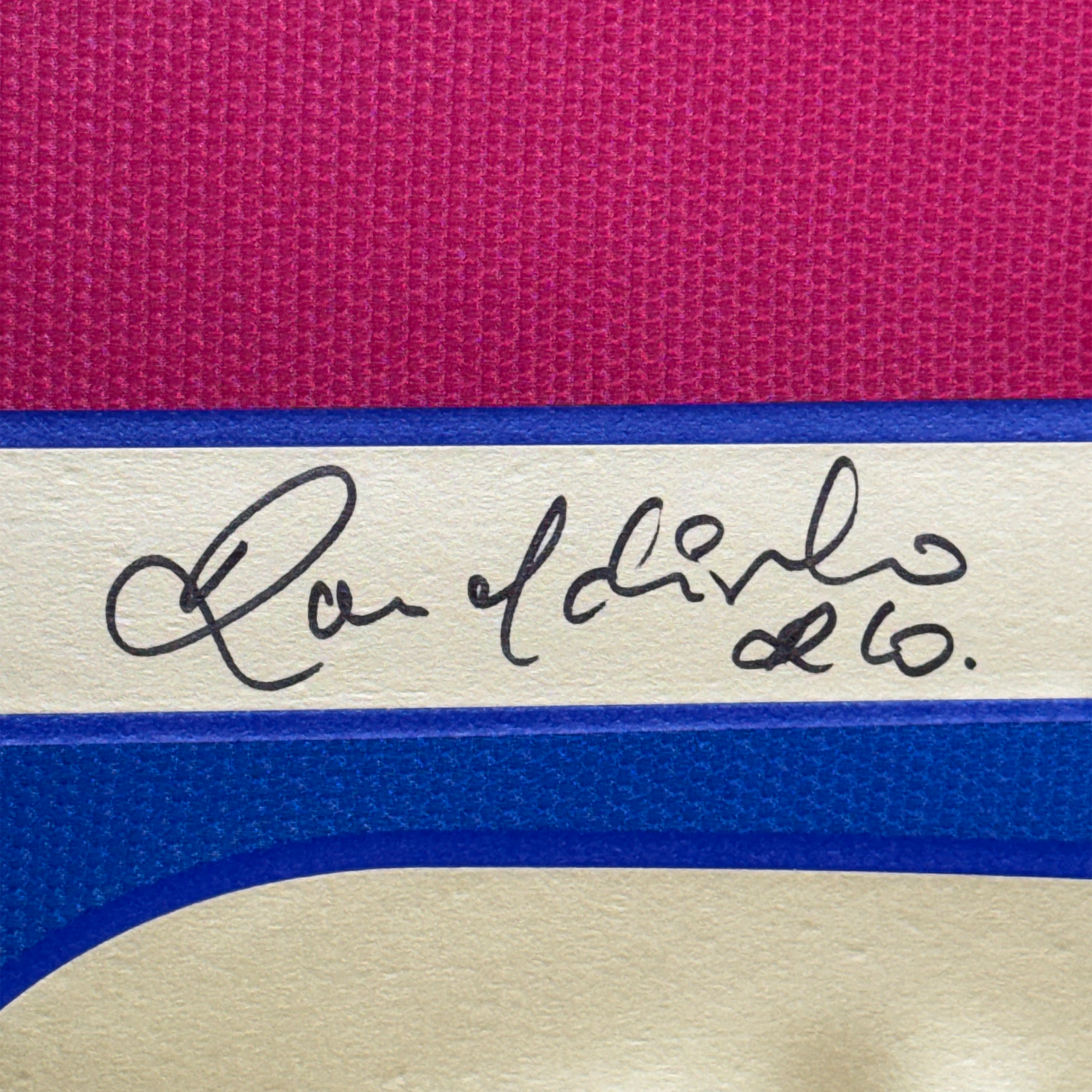 Framed Autographed/Signed Ronaldinho 35x39 Barcelona Blue/Red Soccer Jersey Beckett BAS COA