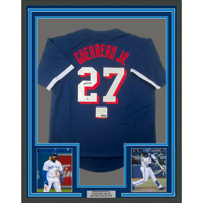 Framed Autographed Vladimir Vlad Guerrero Jr. 35x39 2021 All-Star Game Blue Baseball Jersey