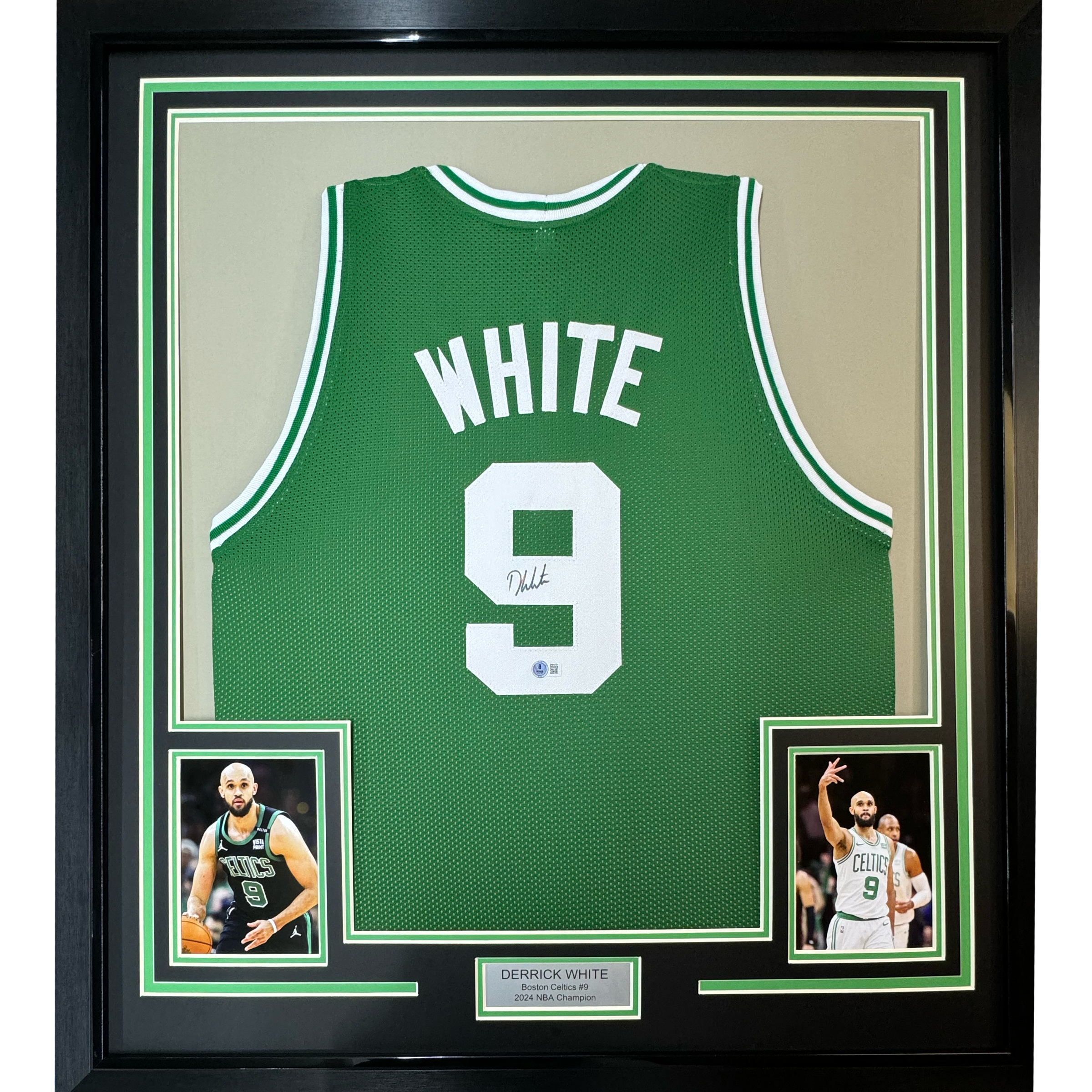 Framed Autographed/Signed Derrick White 35x39 Boston Green Basketball Jersey JSA COA