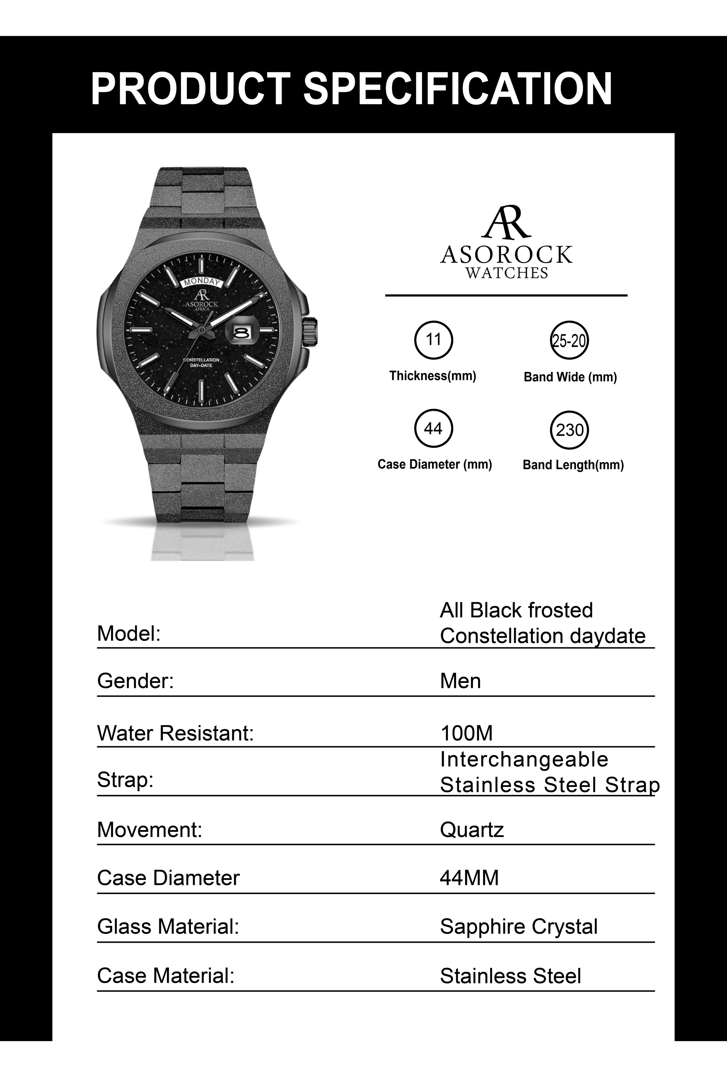 All Black frosted stardust Constellation Day-Date - from ASOROCK WATCHES  a black african american owned luxury unique watch brand with swiss rolex, Audemars Piguet, patek homage inspired style watches. Also a custom vvs moissanite diamond watch maker. 