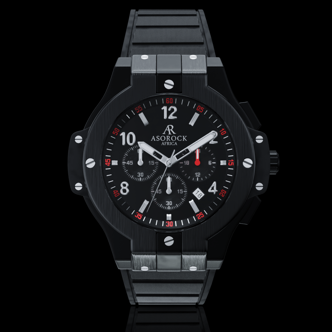 ALL BLACK SPEEDRACER 2.0 - from ASOROCK WATCHES  a black african american owned luxury unique watch brand with swiss rolex AP homage style watches 