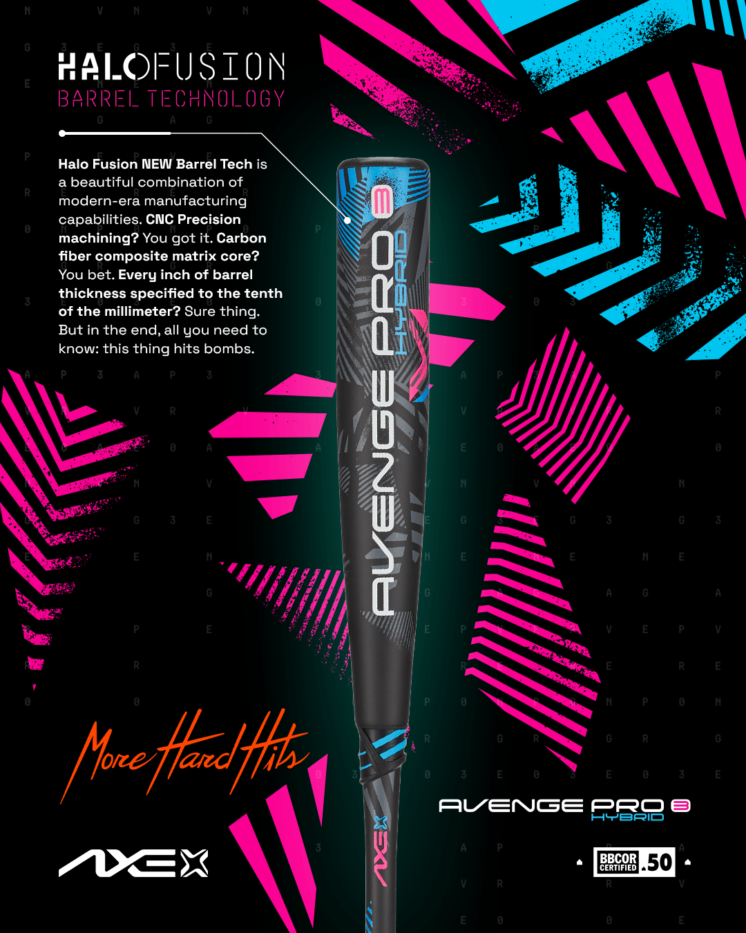 Axe Avenge Pro 3 Hybrid Bbcor Baseball Bat -3 | Standard Handle