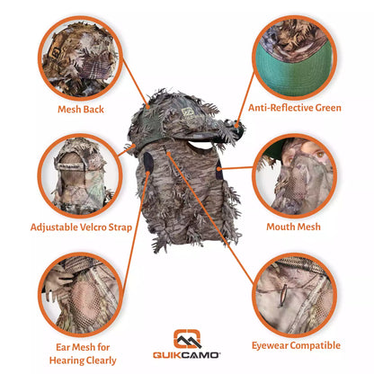2-in-1 FRONT Leafy Face Mask and Camo Hat