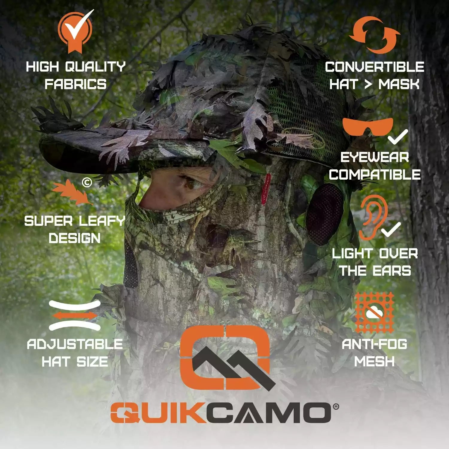2-in-1 FRONT Leafy Face Mask and Camo Hat