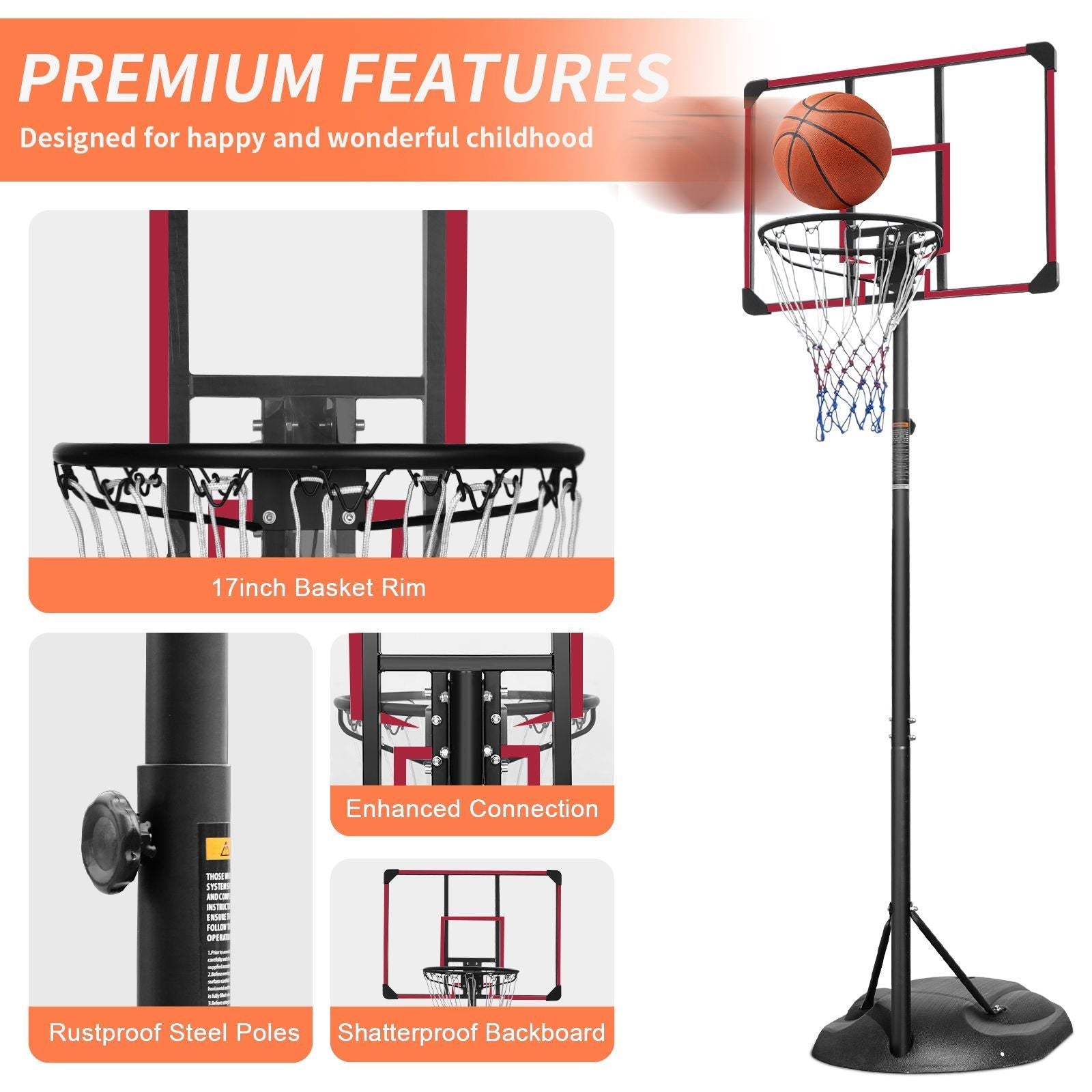 Adjustable Basketball Hoop with 32" Backboard