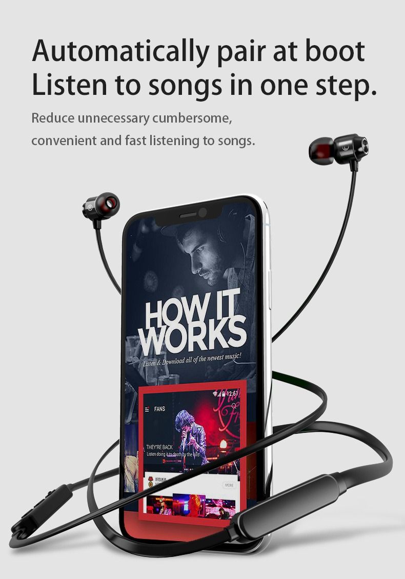 Neck-mounted Wireless earbuds Sports Headphones Neck Bluetooth 5.3 In-Ear Metal Earphones