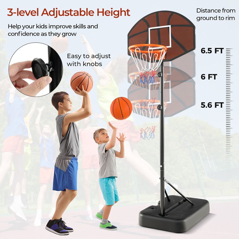 Kids Adjustable Basketball Hoop 5.6-6.5 Feet with Shatterproof Backboard