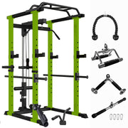 1000 lbs. capacity Green Multi-functional Power Cage, Home Adjustable Pullup Squat Rack Comprehensive Fitness Barbell Rack