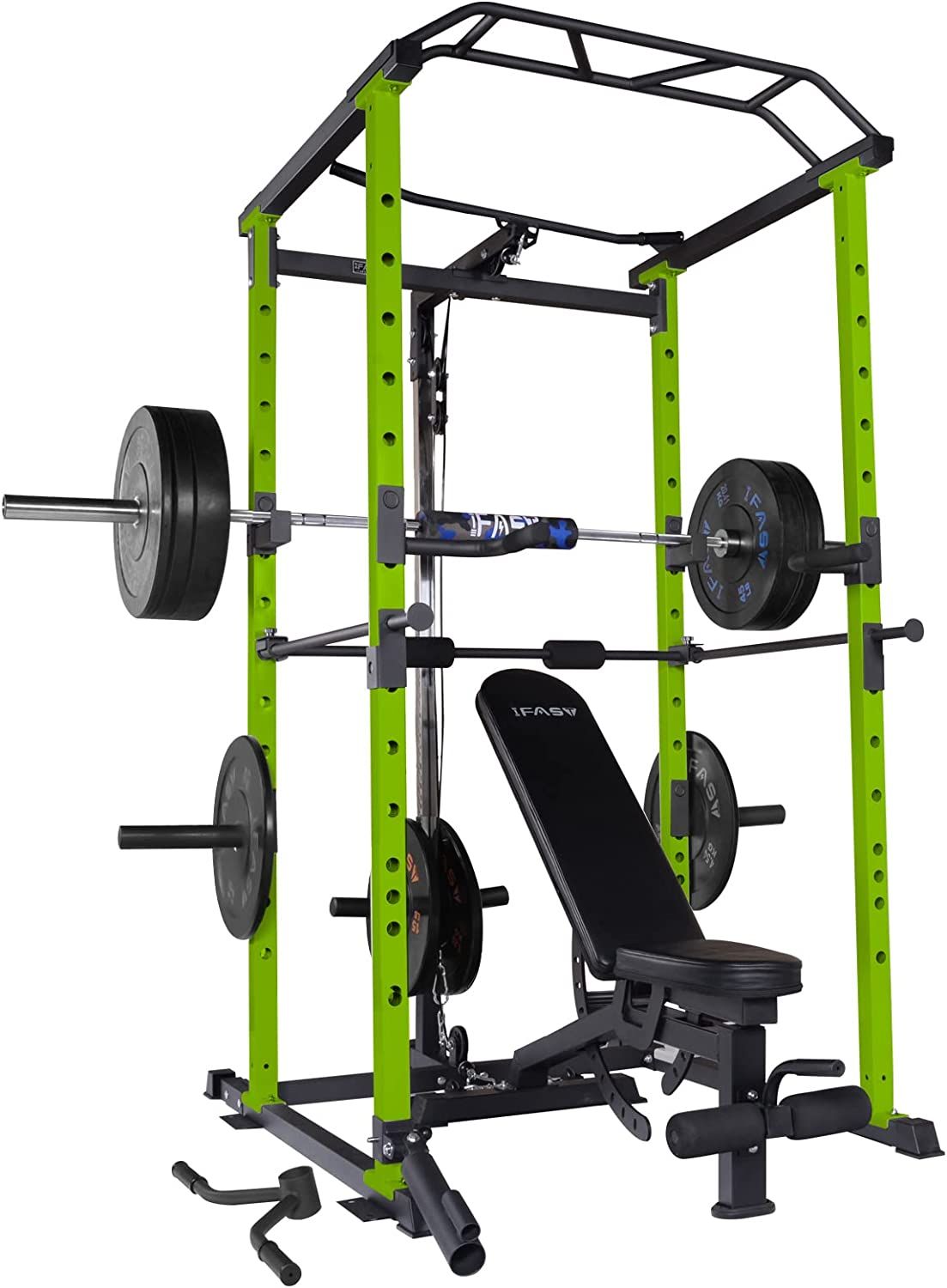 210lb Green Home Gym Set Multi-functional Power Cage, Home Adjustable Pullup power Rack 1000Lbs Capacity Comprehensive Fitness Barbell Rack