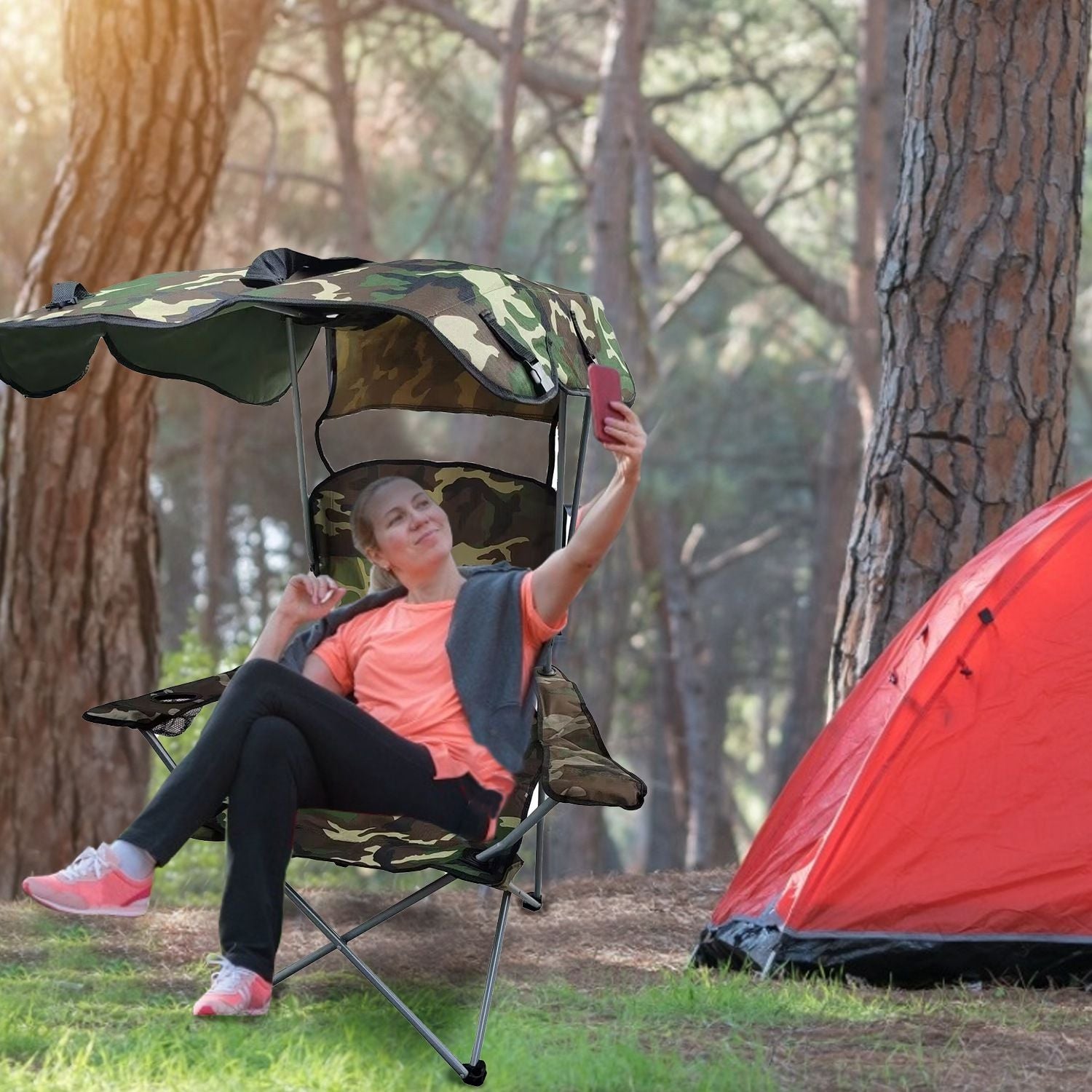 Portable Camping Chair with Adjustable Sunshade Canopy