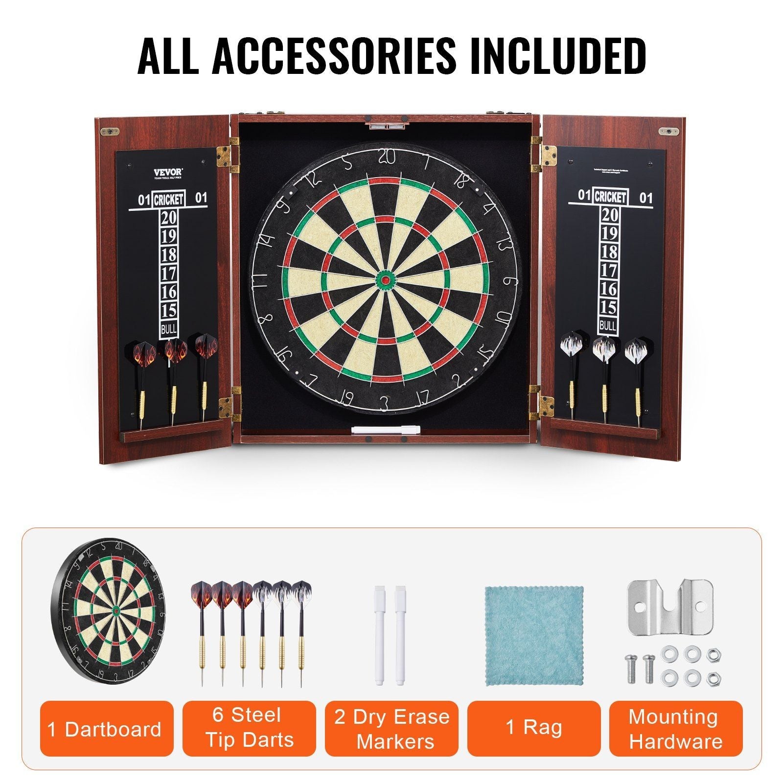 Dartboard and Cabinet Set Official Size Complete dart board Accessory Steel Tip Dart