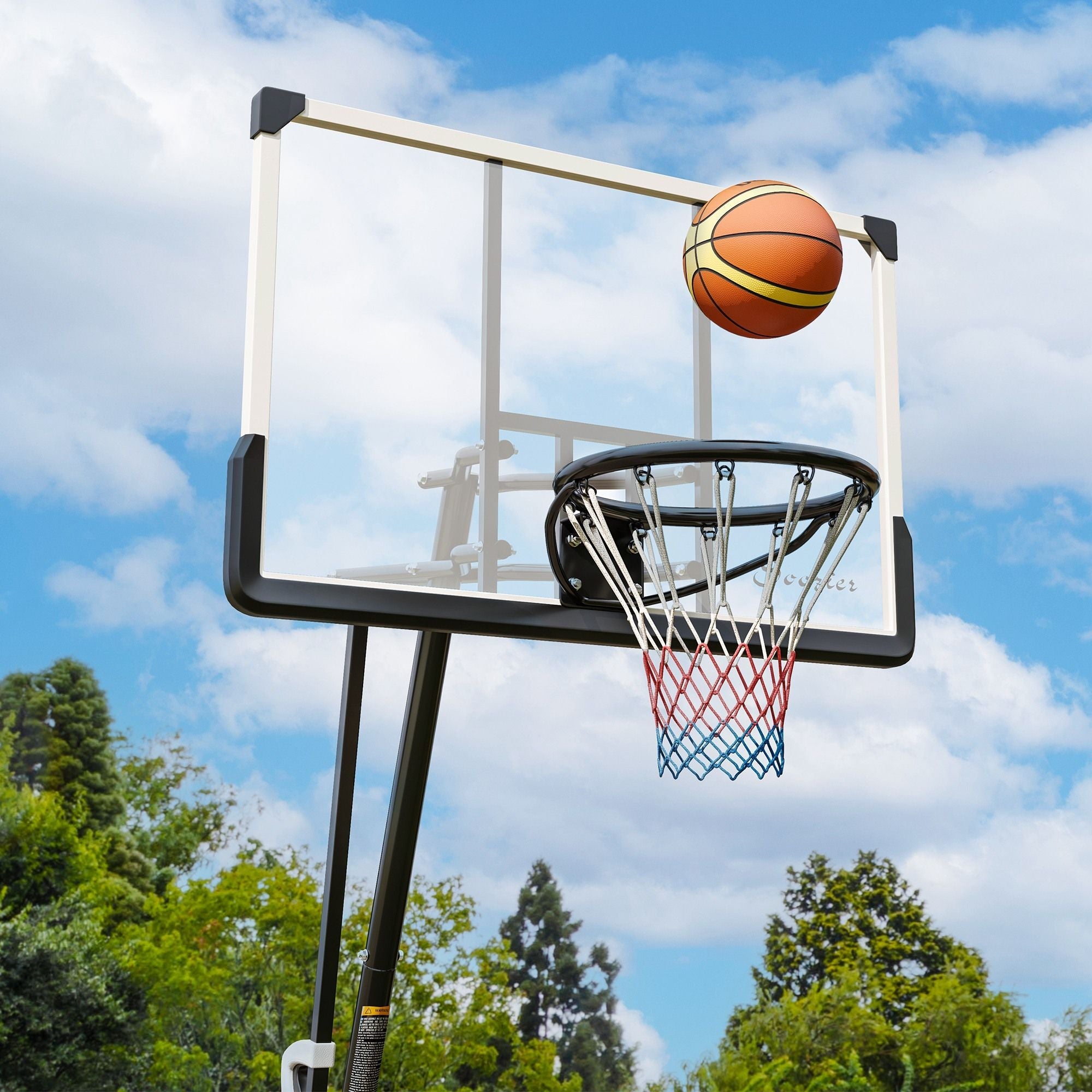 Freestanding Adjustable Basketball Hoop with 44" Shatterproof Backboard & Wheels