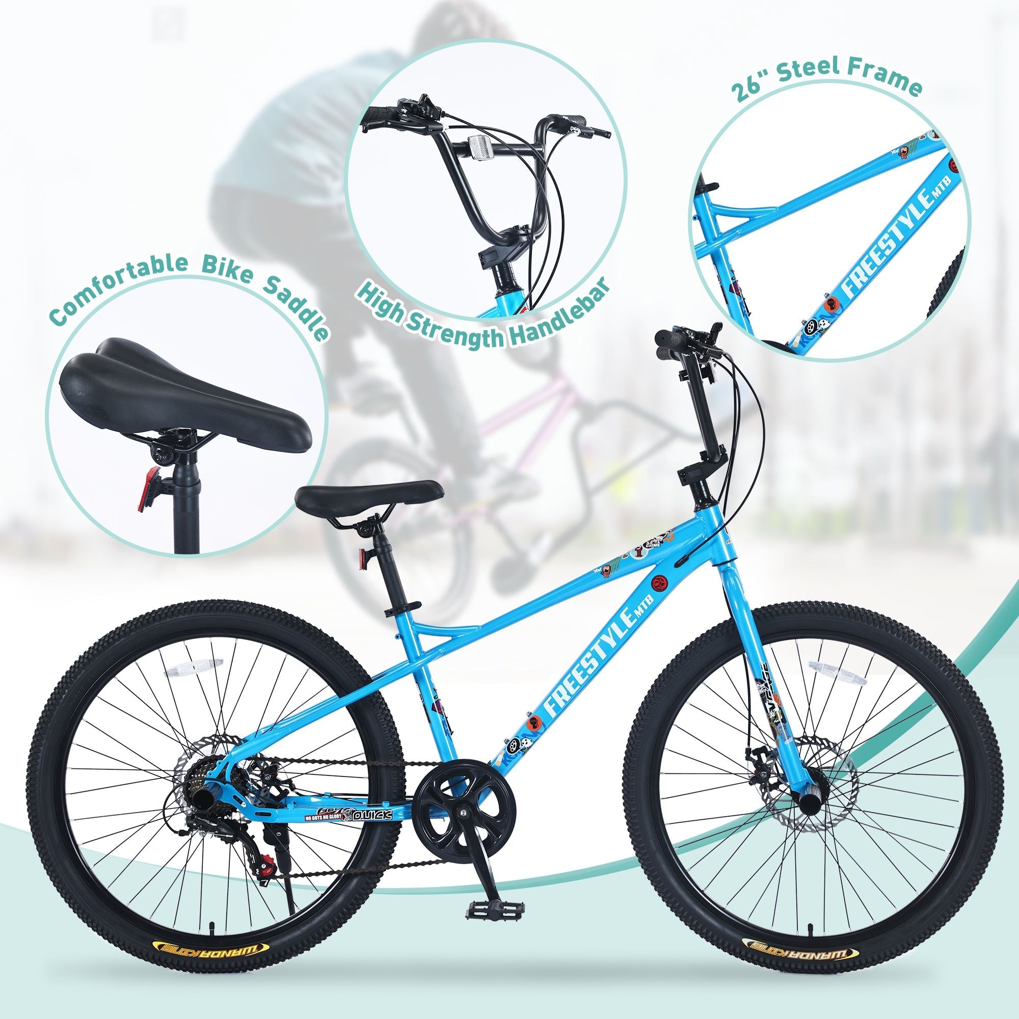 26 Inch Freestyle Kids Bicycle with Double Disc Brakes for Ages 12+ - Perfect for Boys and Girls