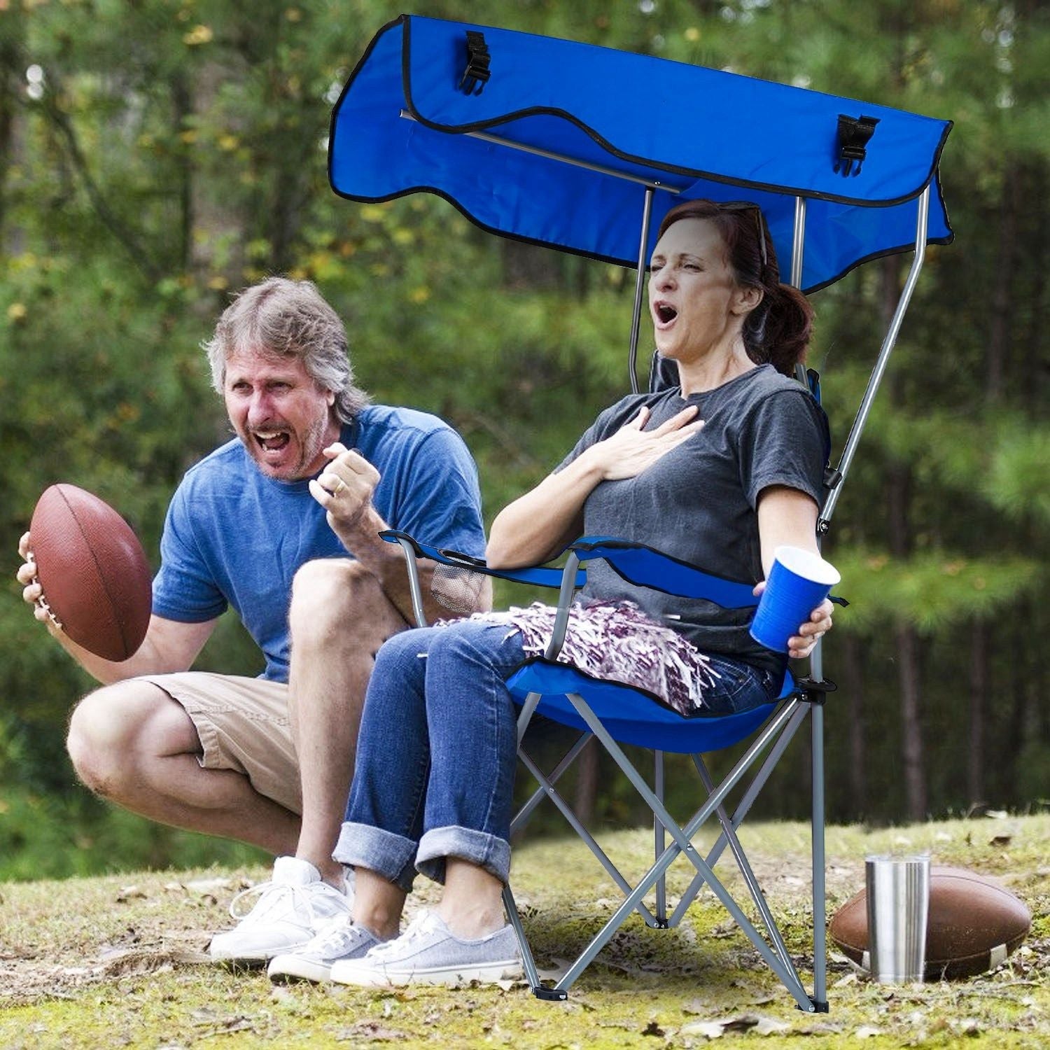 Portable Camping Chair with Adjustable Sunshade Canopy