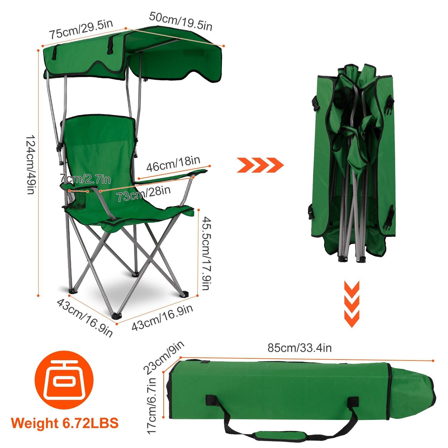 Portable Camping Chair with Adjustable Sunshade Canopy