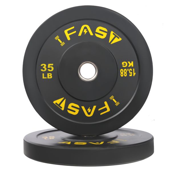 Olympic Weight Plates, Rubber Bumper Plates, 2 Inch Steel Insert 35lb Bundle