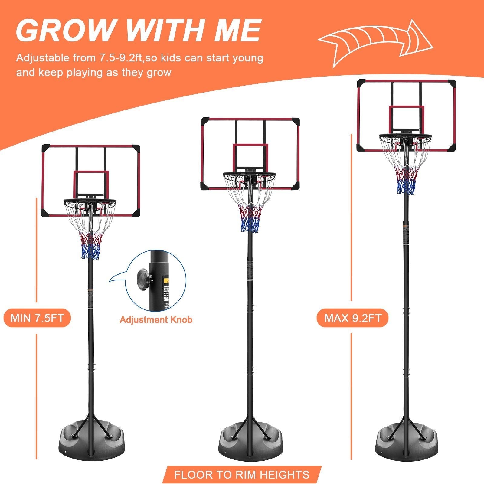 Adjustable Basketball Hoop with 32" Backboard