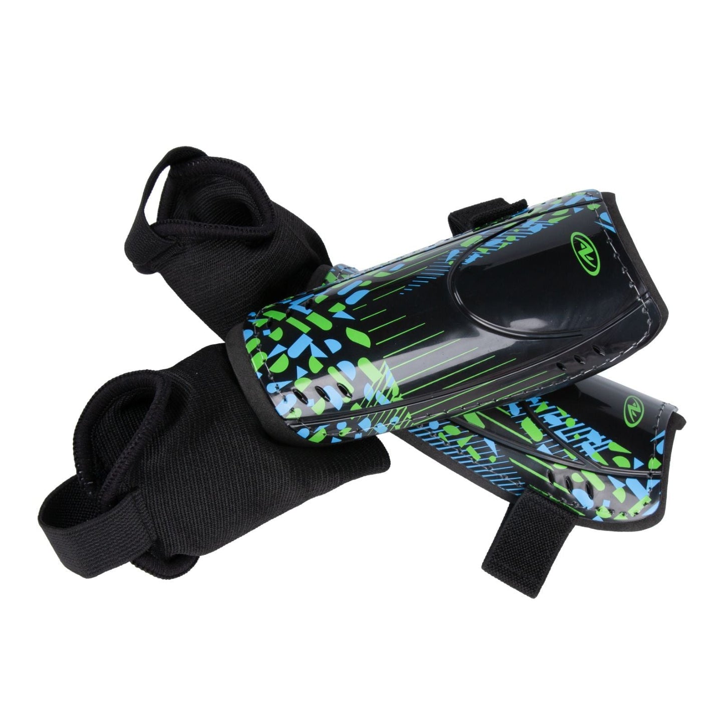 (2-Pack) XS Kids Soccer Shin Guards with Ankle Support – Durable Shell, Adjustable Straps, Black/Blue/Green