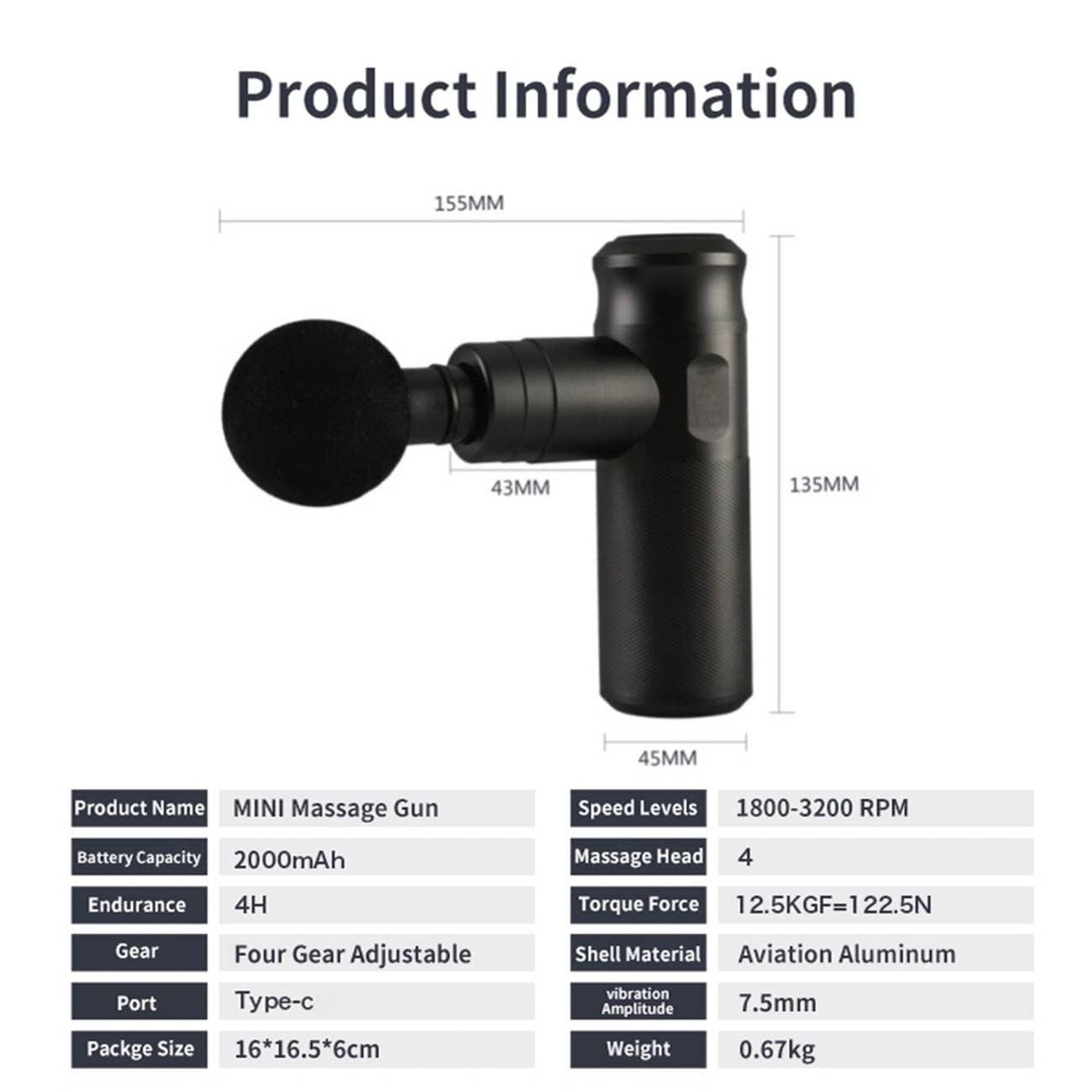 Percussive Gun Deep Tissue with 4 Adjustable Speeds & 4 Heads