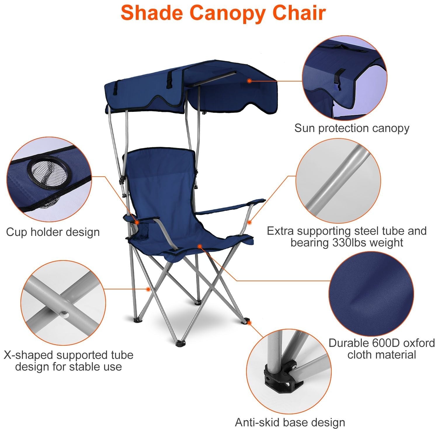 Portable Camping Chair with Adjustable Sunshade Canopy