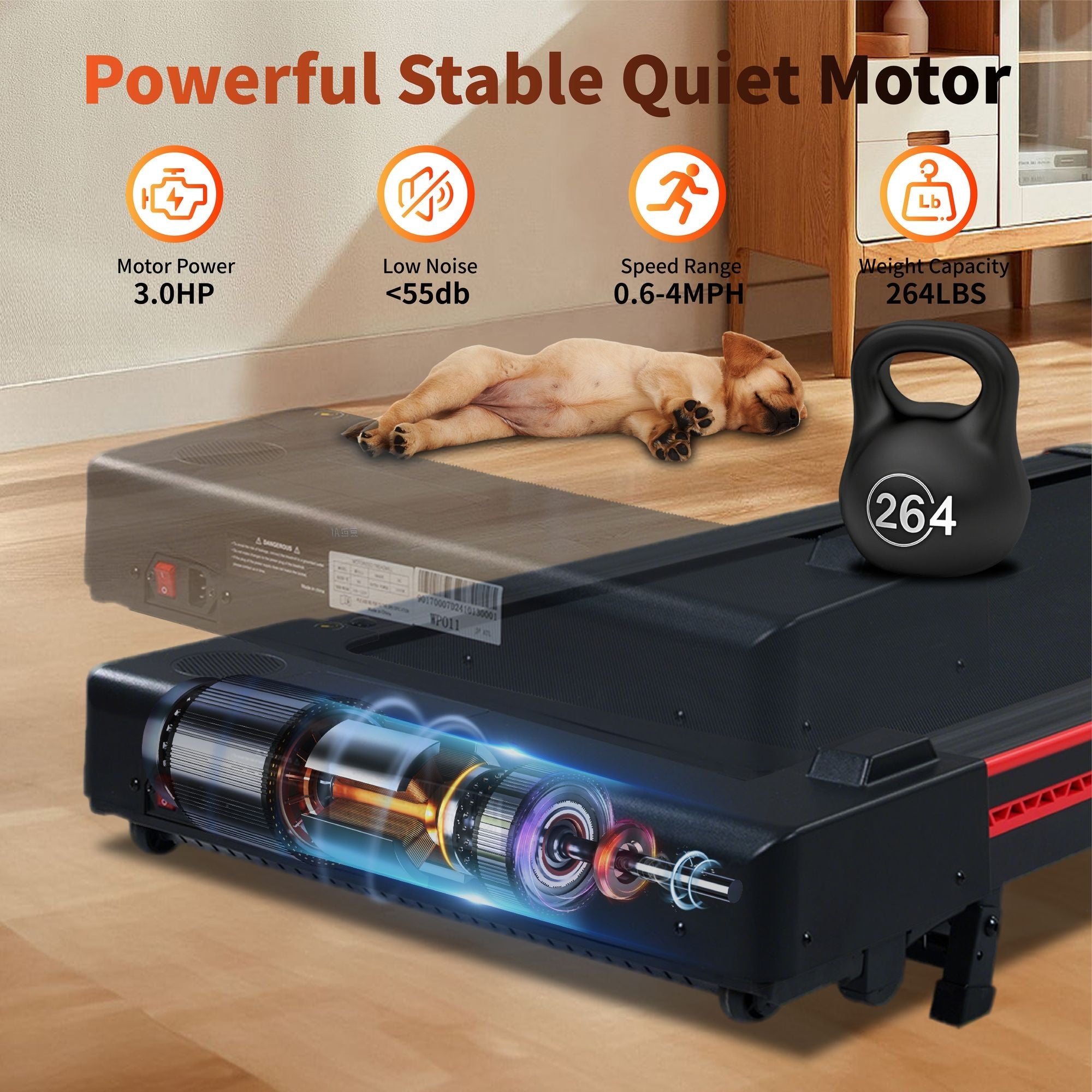 Portable 3HP Walking Pad Treadmill with 10° Incline & LED Display