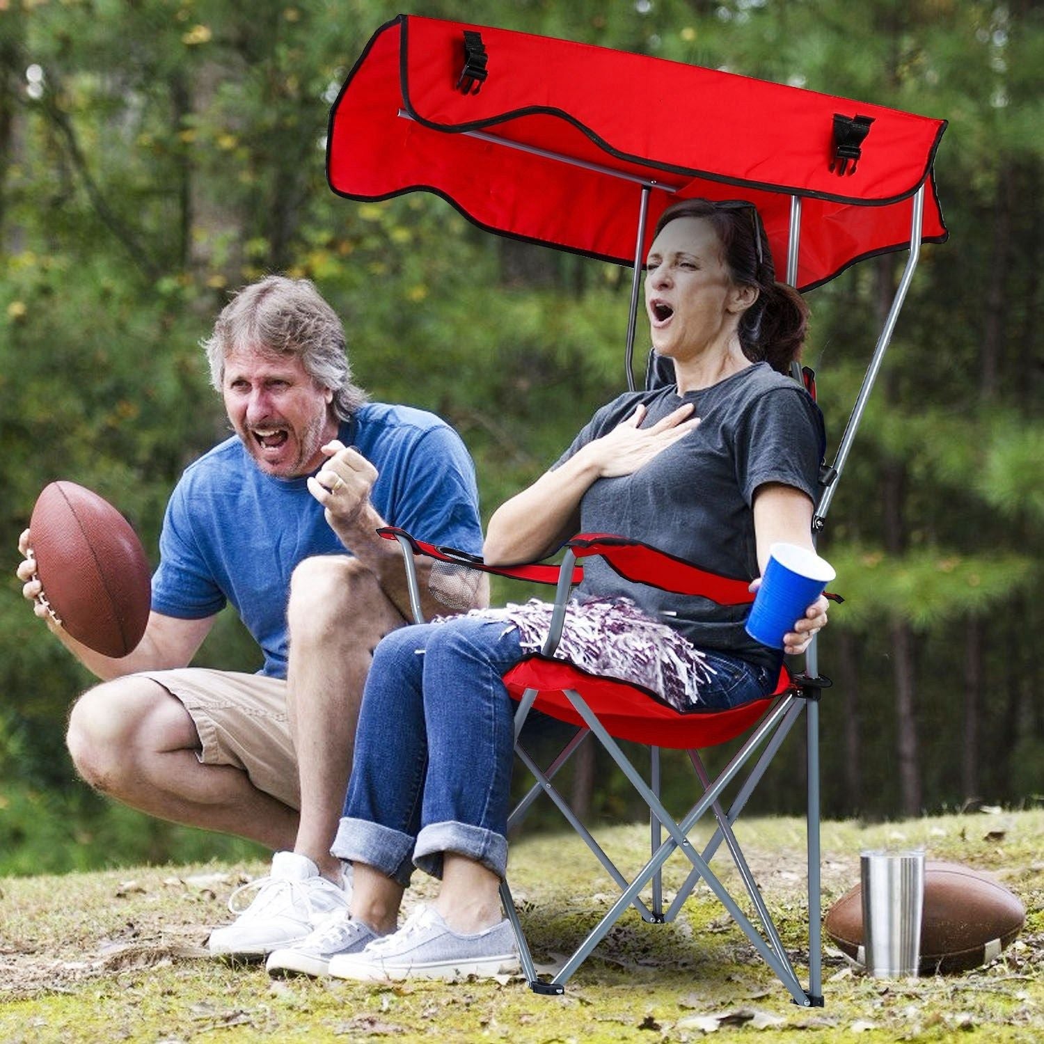 Portable Camping Chair with Adjustable Sunshade Canopy
