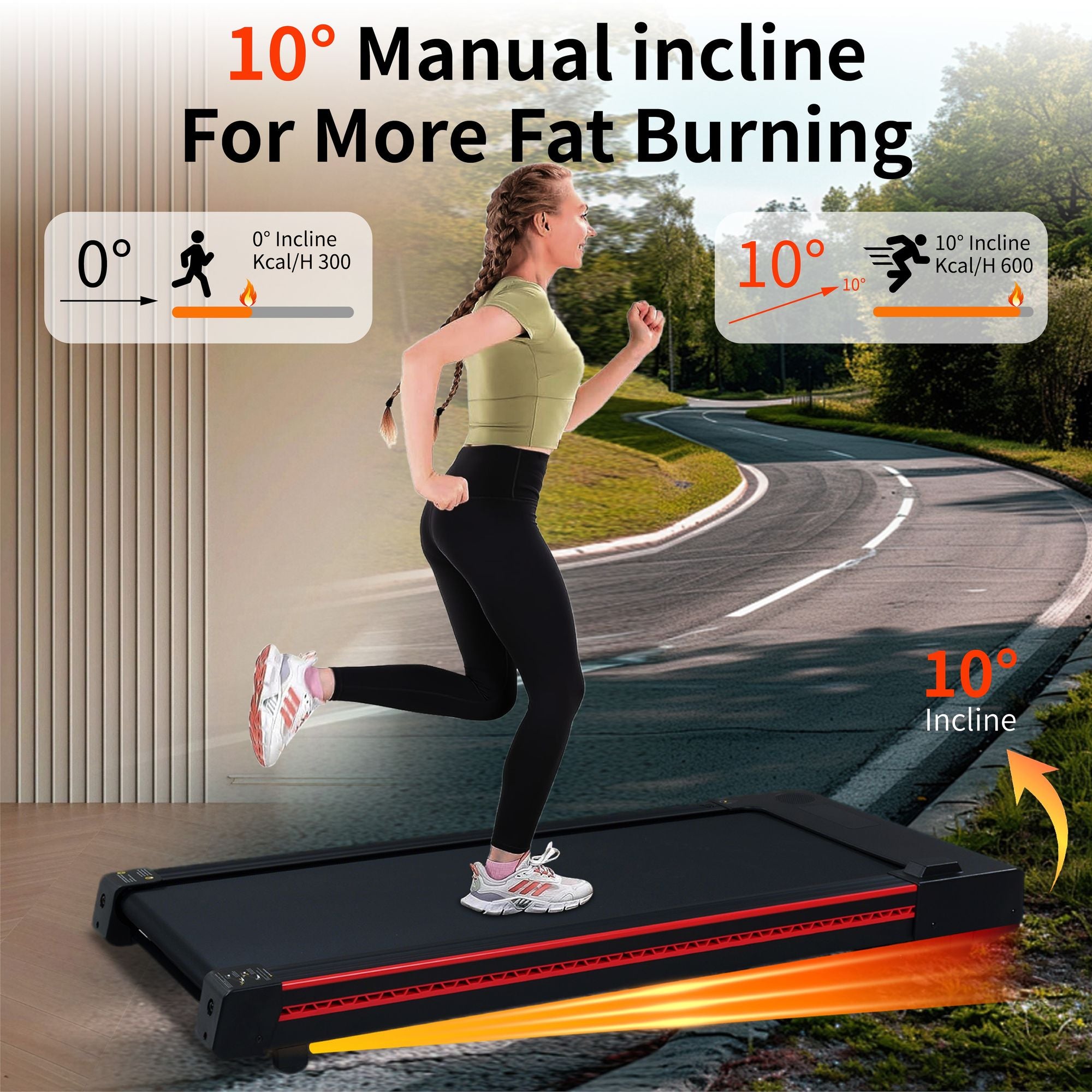 Portable 3HP Walking Pad Treadmill with 10° Incline & LED Display