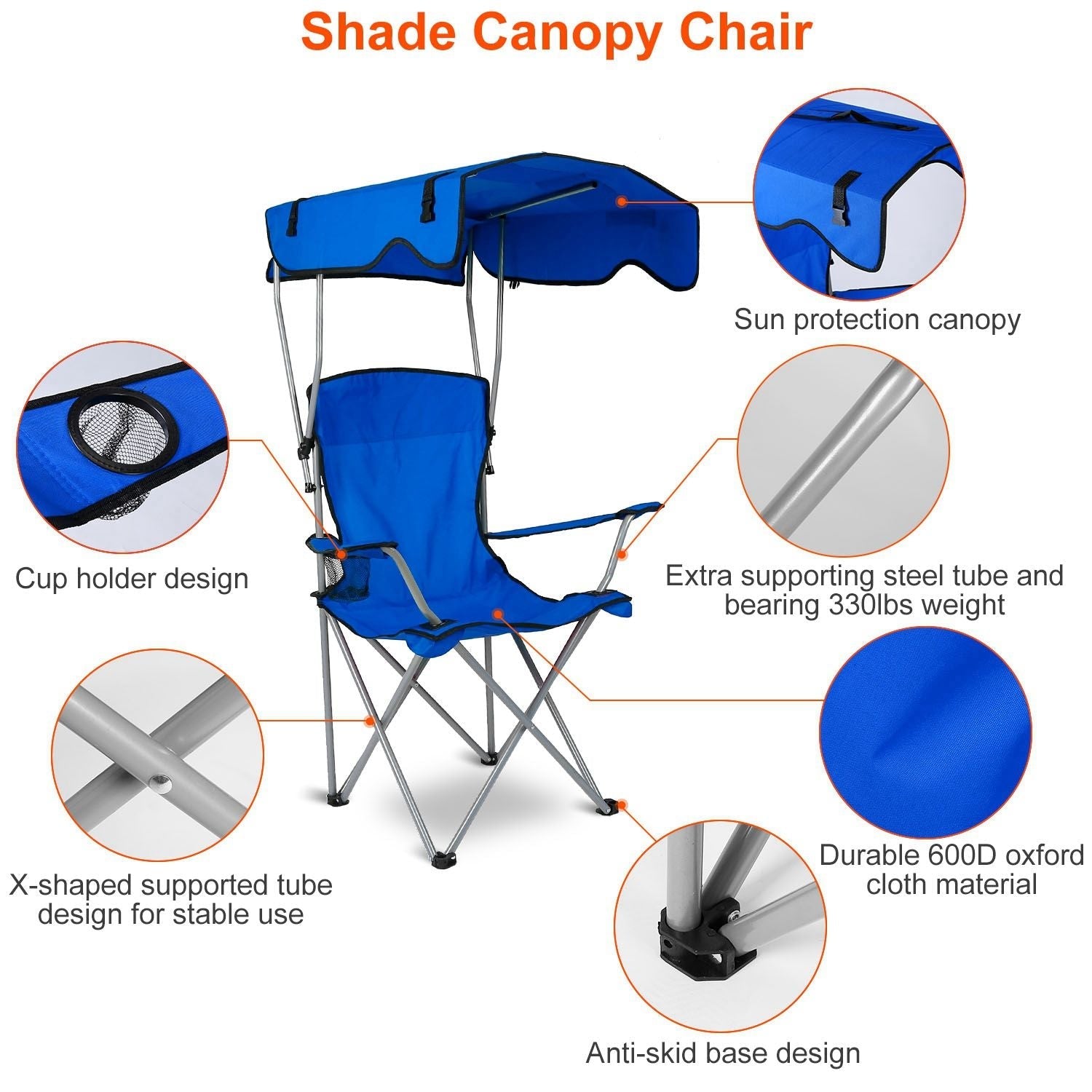 Portable Camping Chair with Adjustable Sunshade Canopy