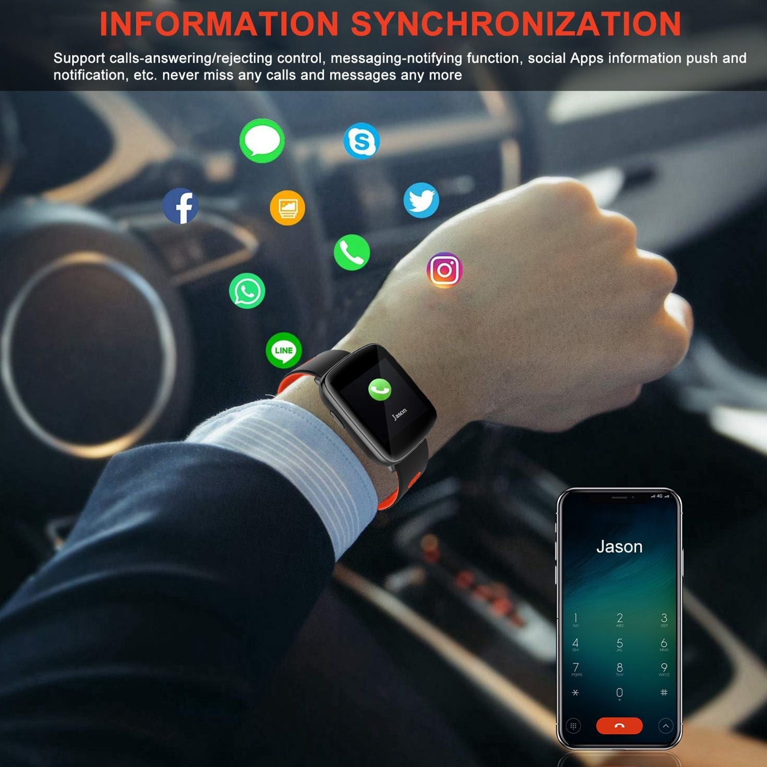 Smartwatch Fitness Tracker 1.54'' Color Screen IP68 Waterproof Activity Tracker