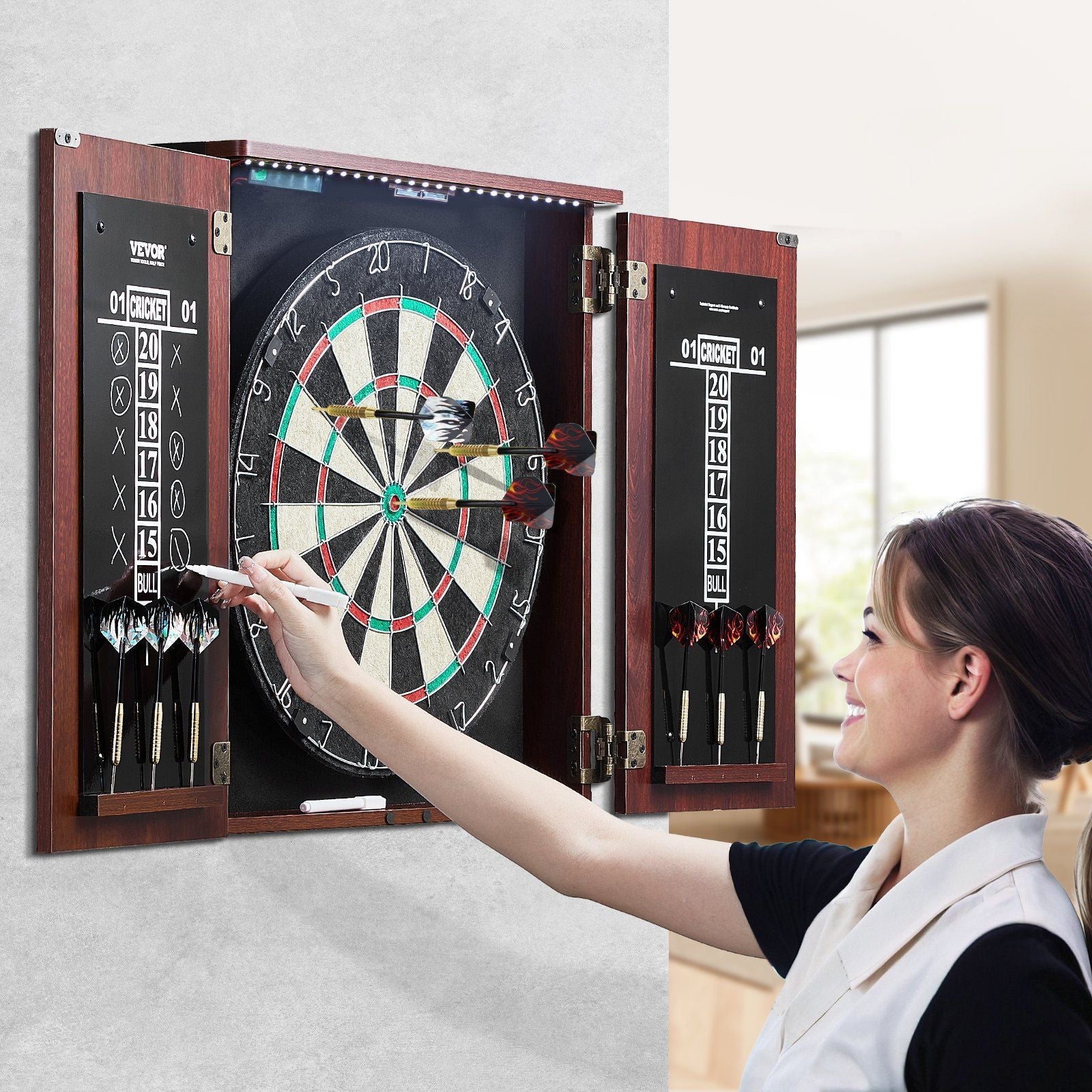 Official Size Dartboard & Cabinet Set