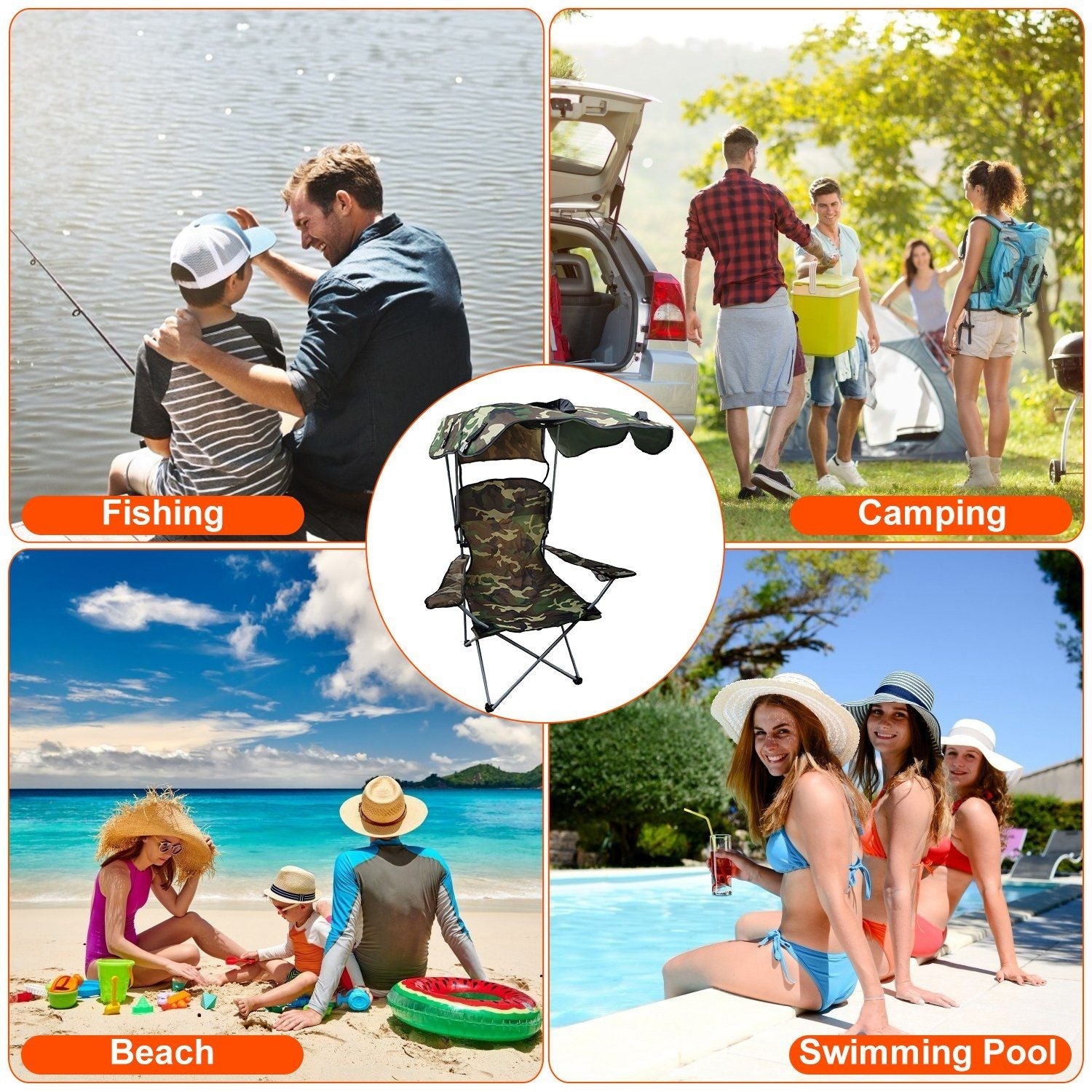 Portable Camping Chair with Adjustable Sunshade Canopy