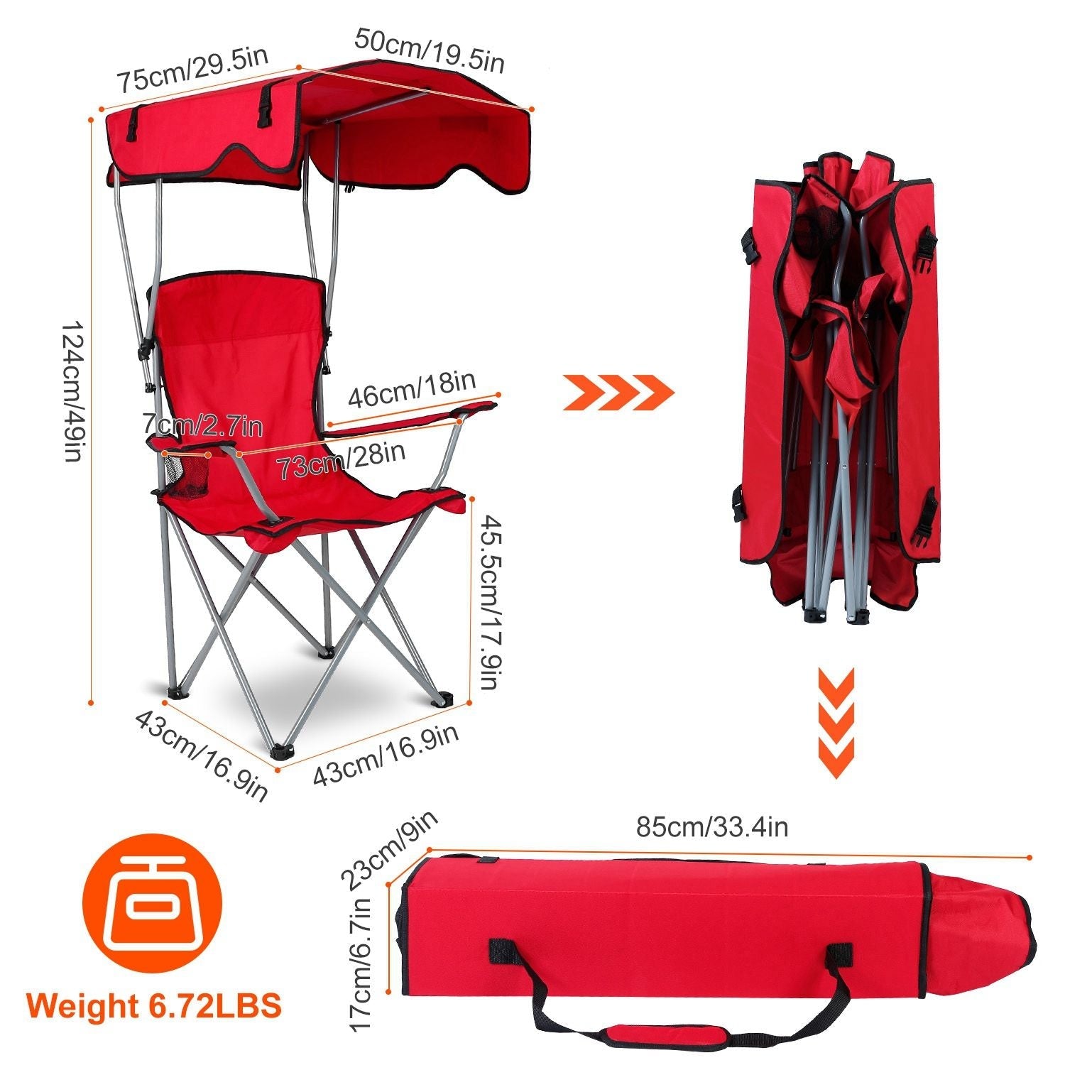 Portable Camping Chair with Adjustable Sunshade Canopy