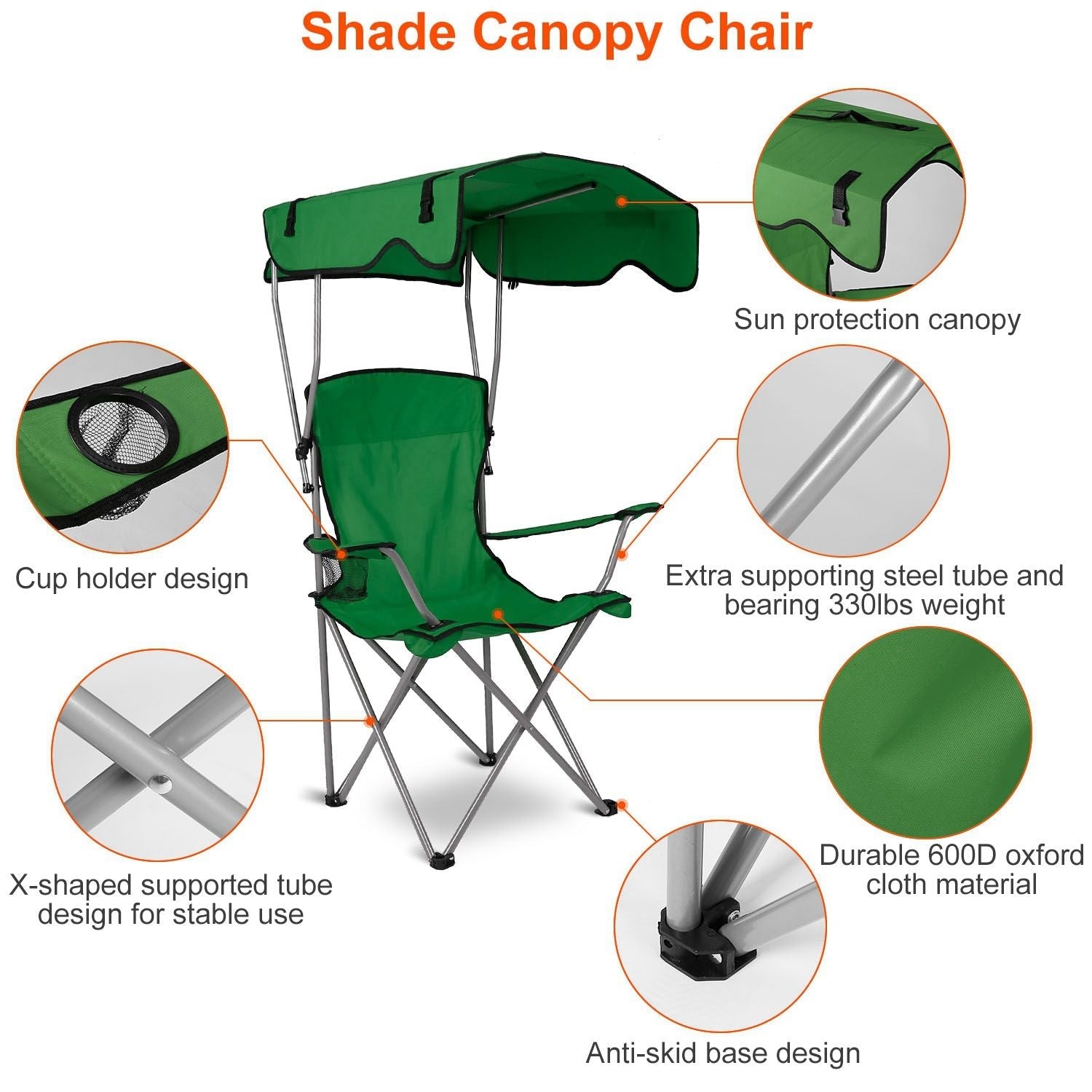 Portable Camping Chair with Adjustable Sunshade Canopy