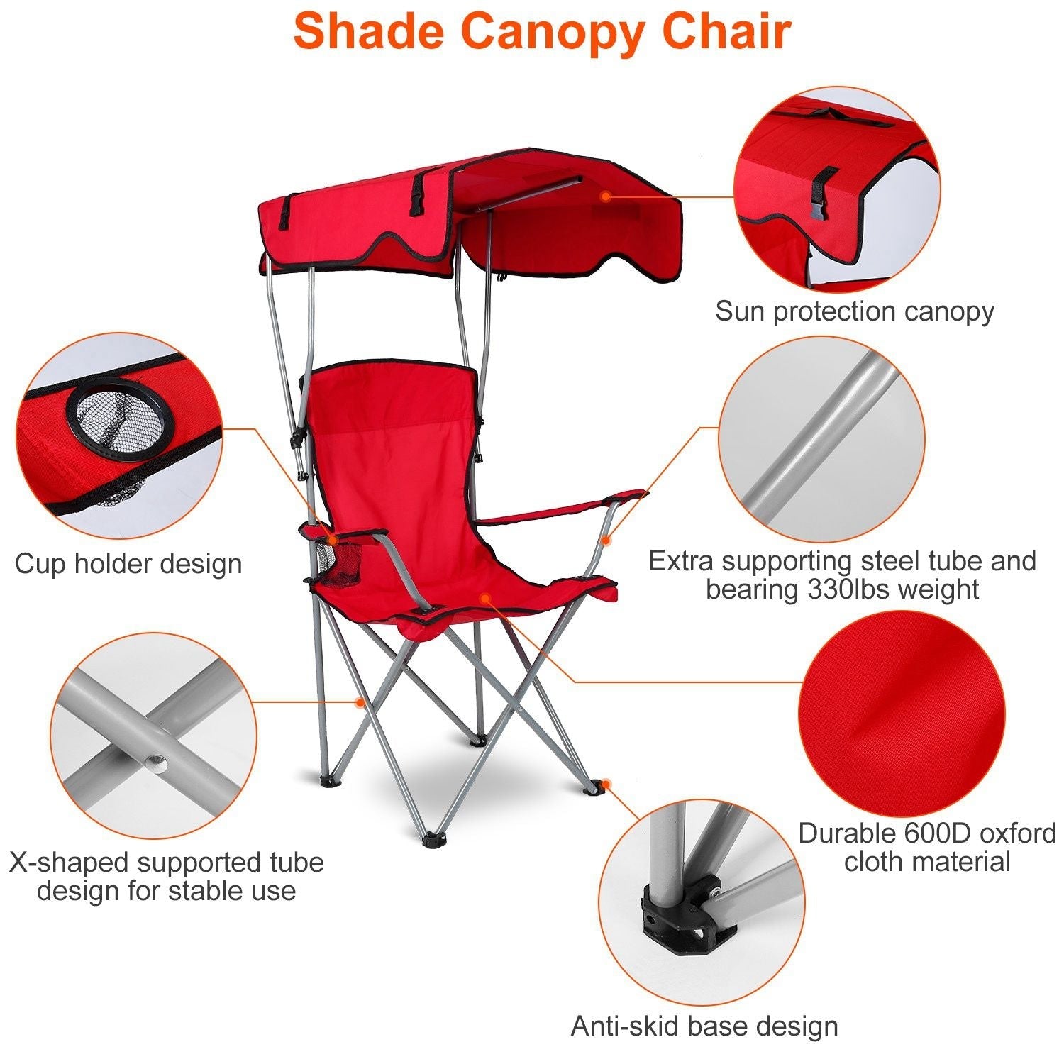 Portable Camping Chair with Adjustable Sunshade Canopy