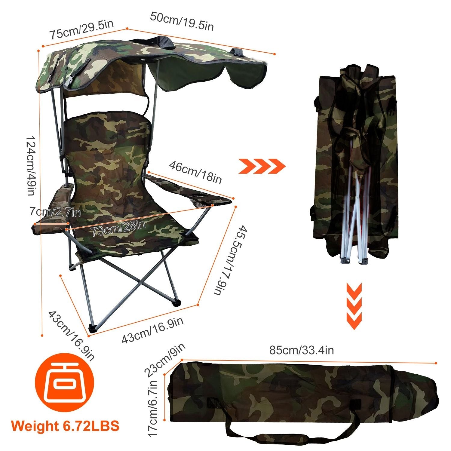 Portable Camping Chair with Adjustable Sunshade Canopy