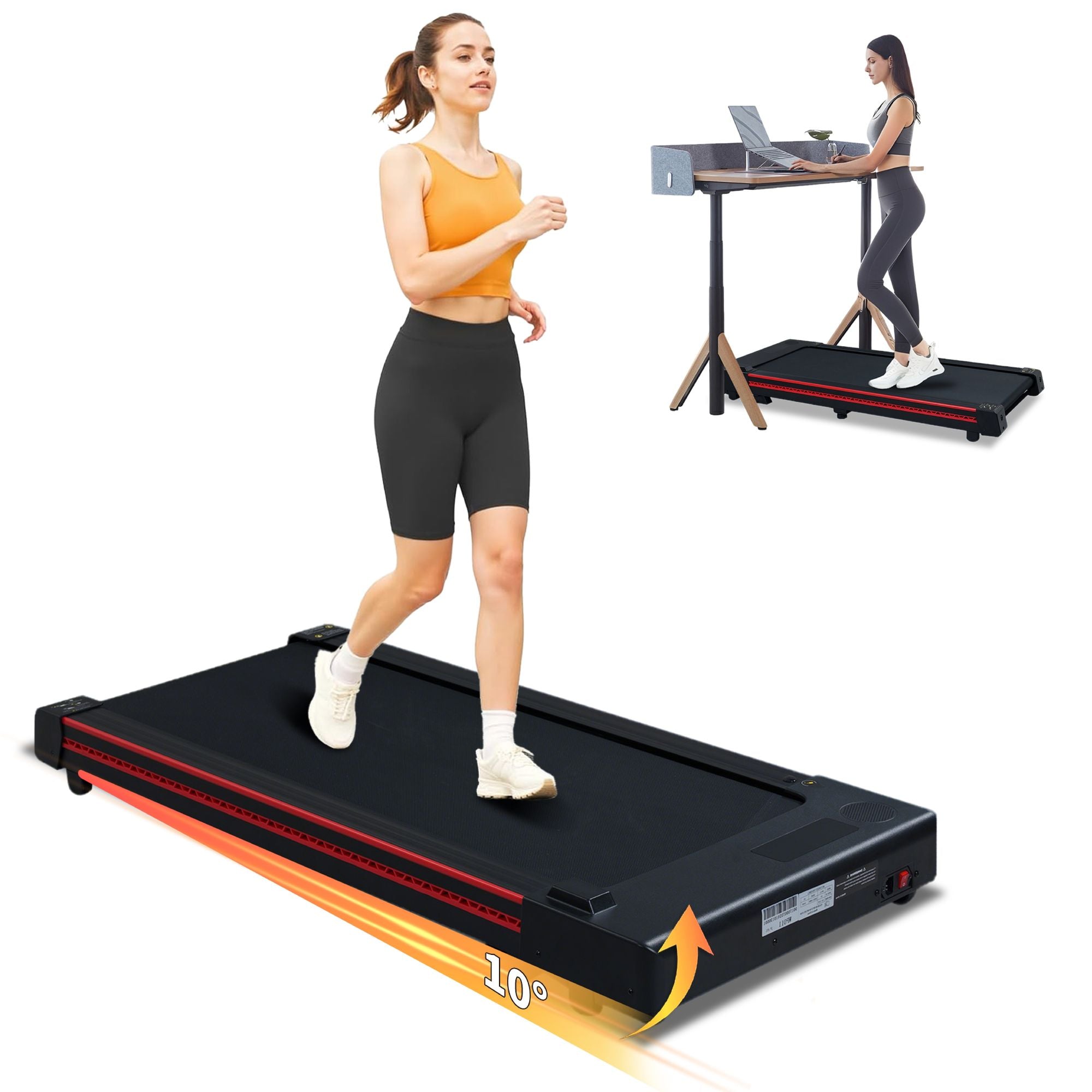 Portable 3HP Walking Pad Treadmill with 10° Incline & LED Display
