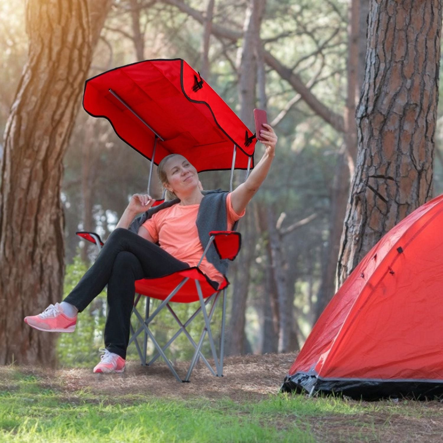 Portable Camping Chair with Adjustable Sunshade Canopy