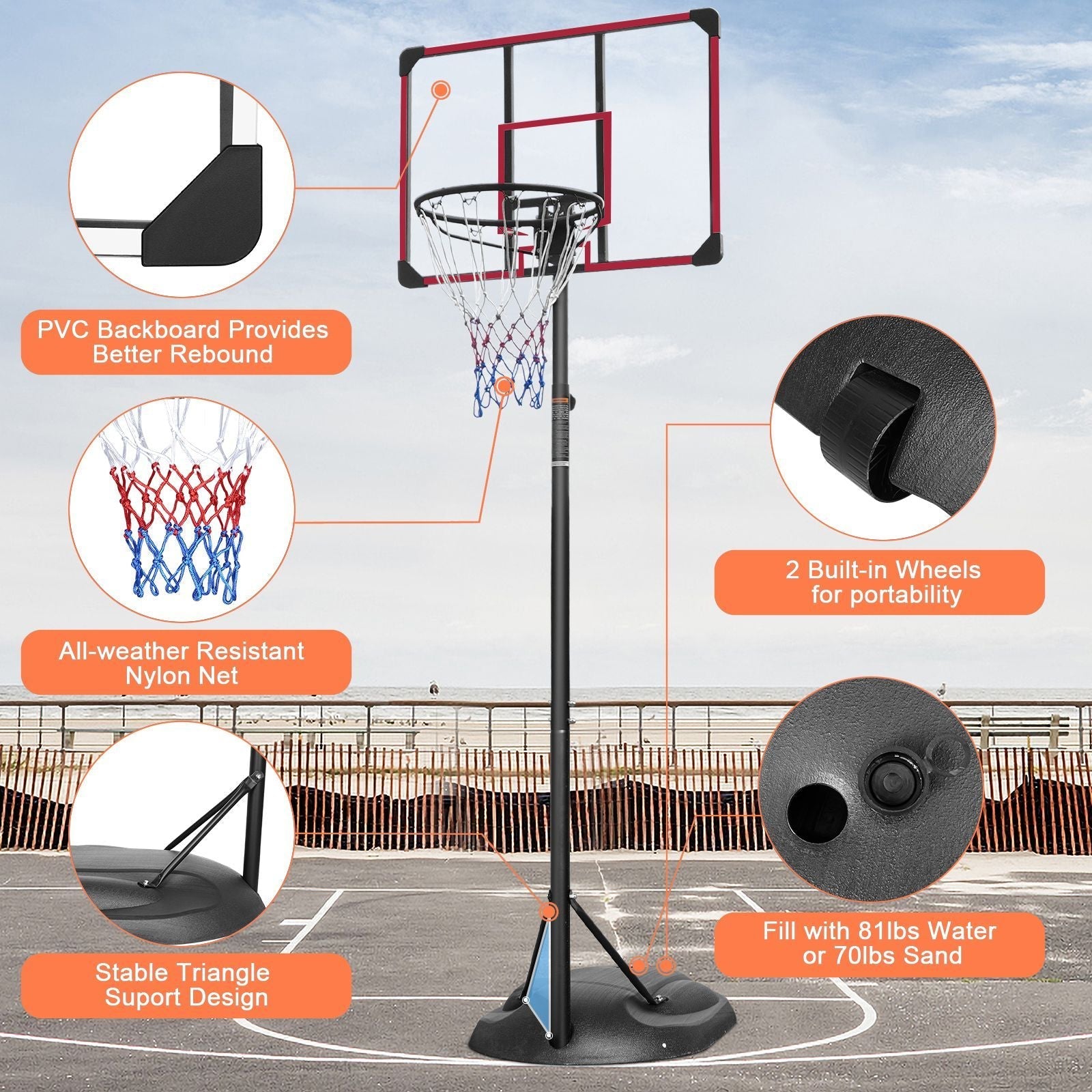 Adjustable Basketball Hoop with 32" Backboard