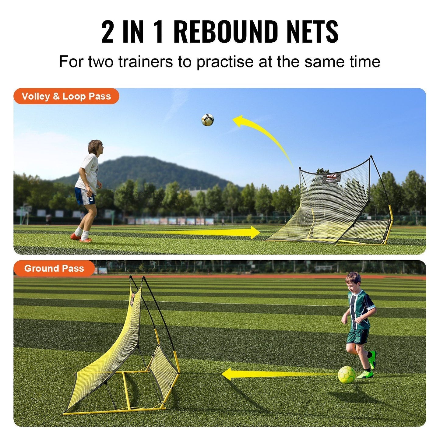 Soccer Trainer, 2-IN-1 Portable Soccer Rebounder Net, 71"x40" Iron Soccer Practice Equipment,