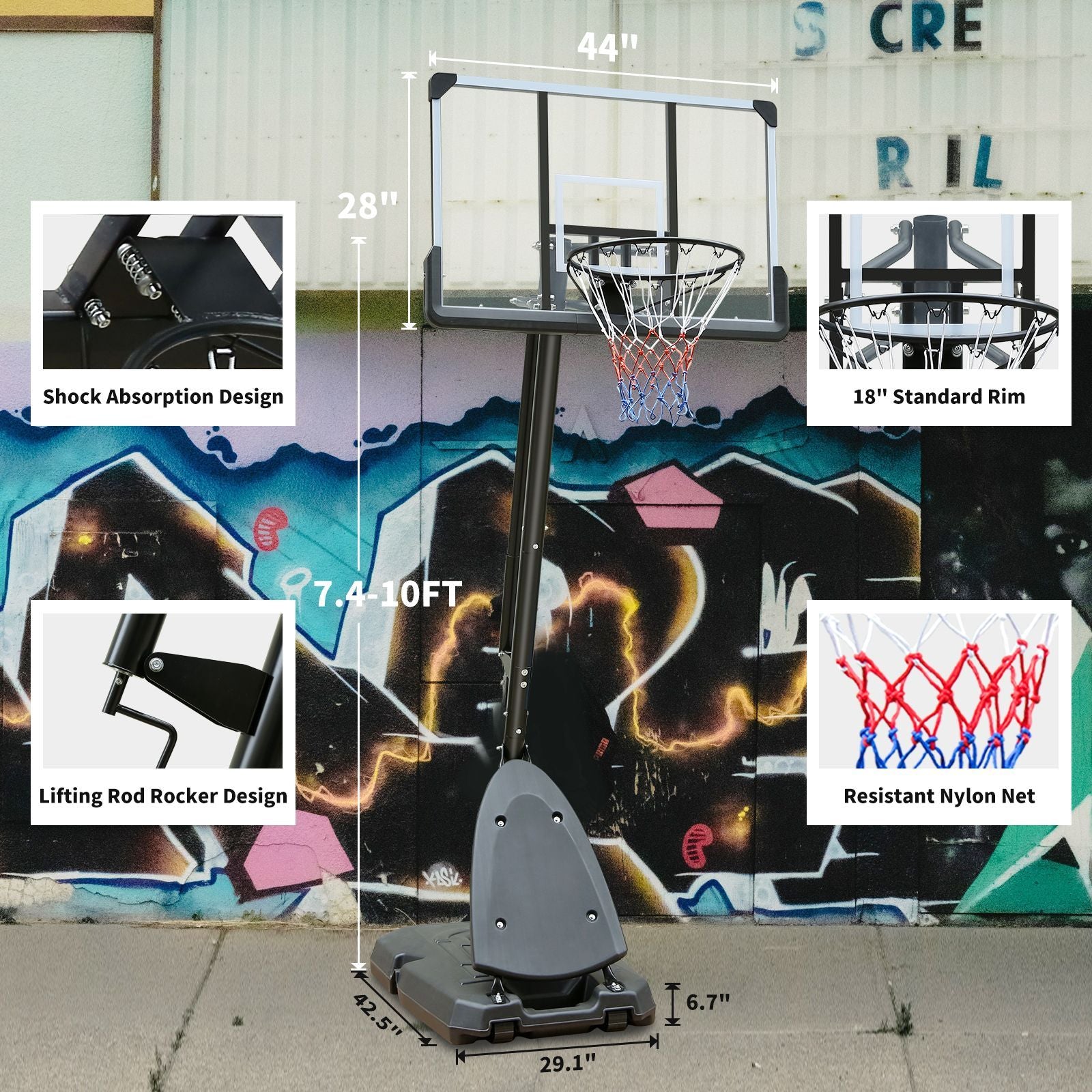 Portable Indoors & Outdoors Basketball Hoop