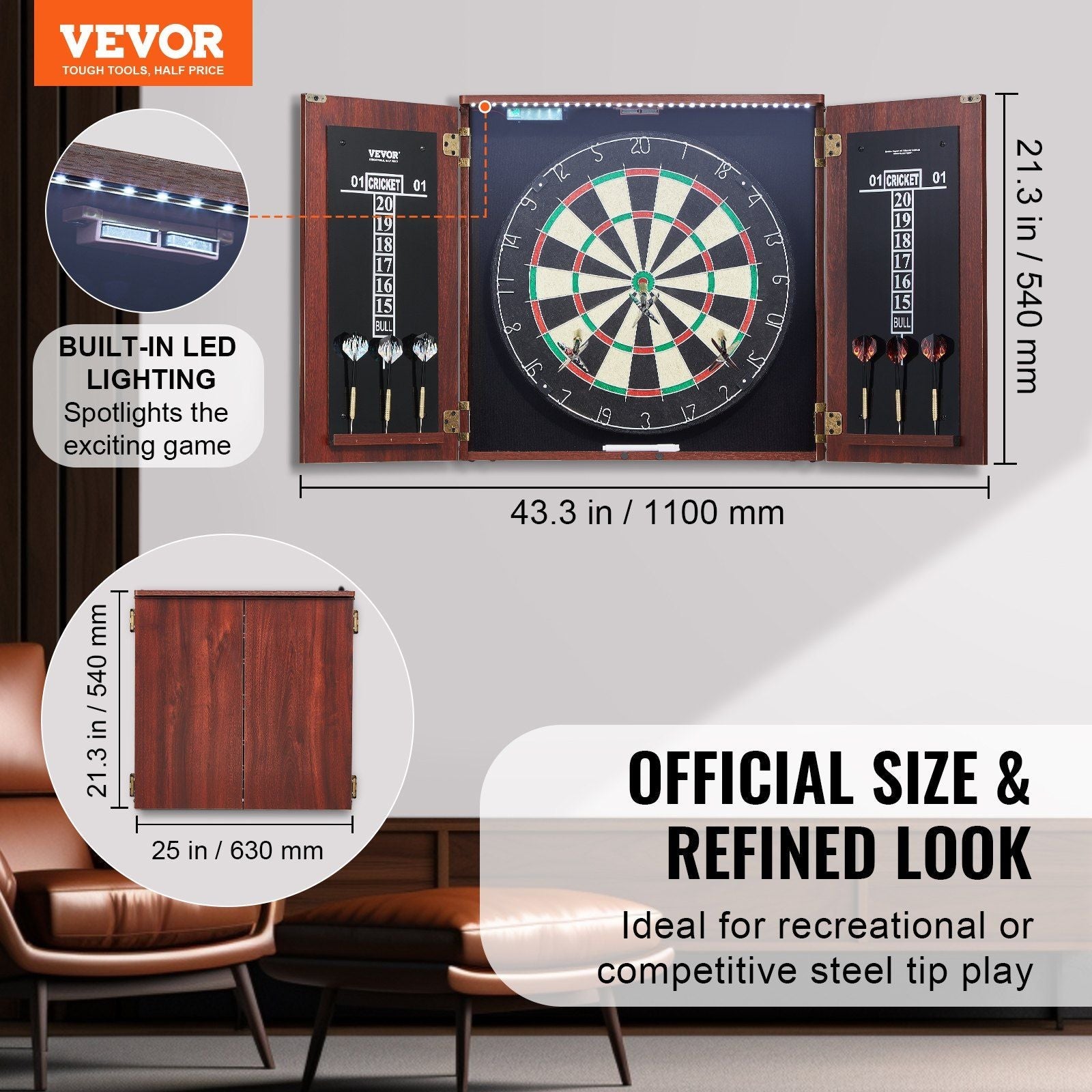 Official Size Dartboard & Cabinet Set