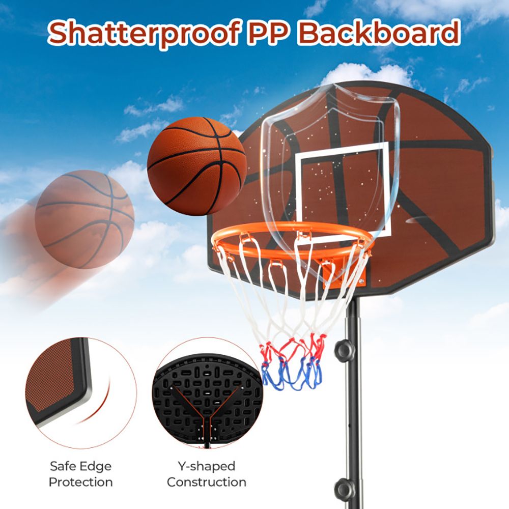 Kids Adjustable Basketball Hoop 5.6-6.5 Feet with Shatterproof Backboard
