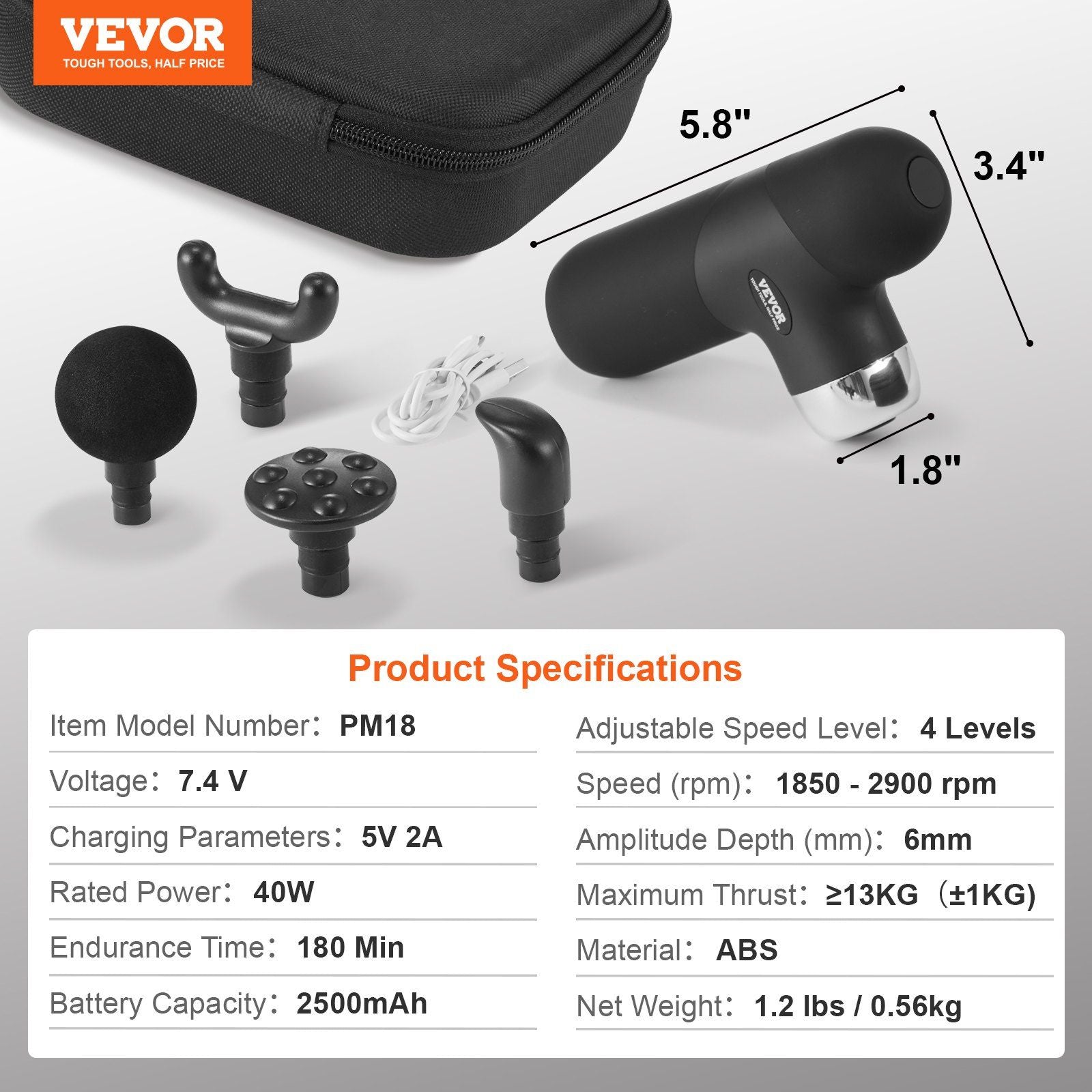 Deep Tissue Percussion Massager with Multiple Speed Settings & Attachments