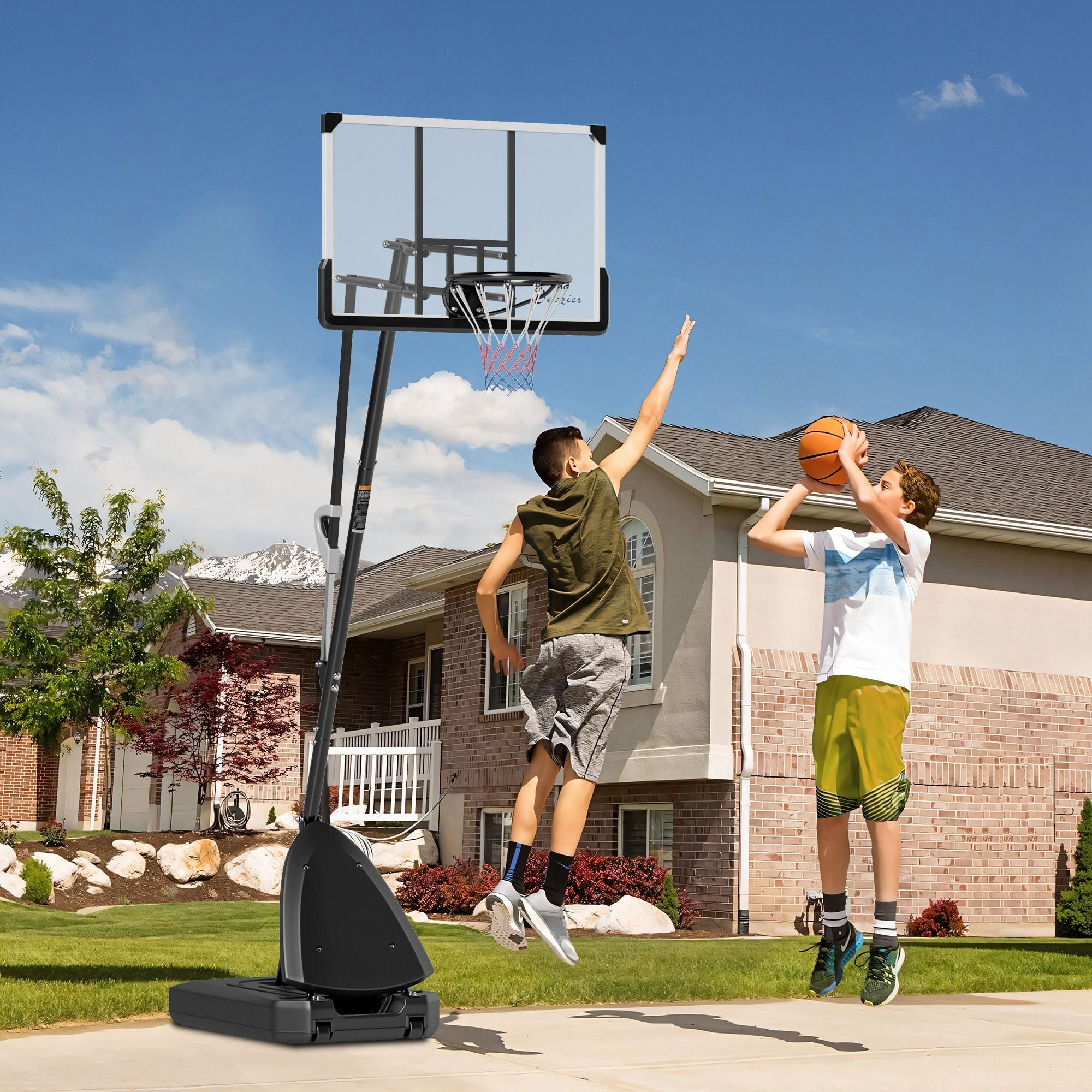 Freestanding Adjustable Basketball Hoop with 44" Shatterproof Backboard & Wheels